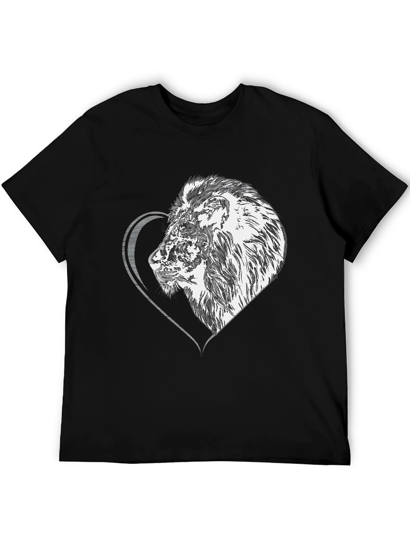 Black Lion Heart Graphic Tee - Black Unisex T-Shirt view 5