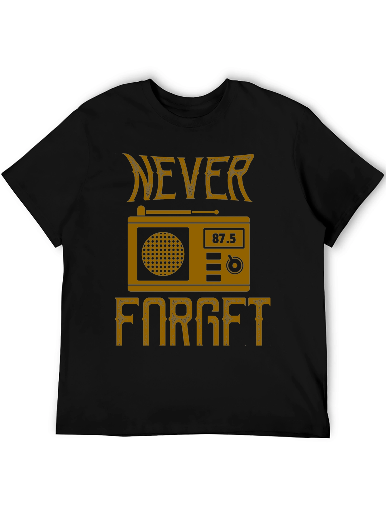 Black Retro Radio 'Never Forget' Graphic T-Shirt view 5