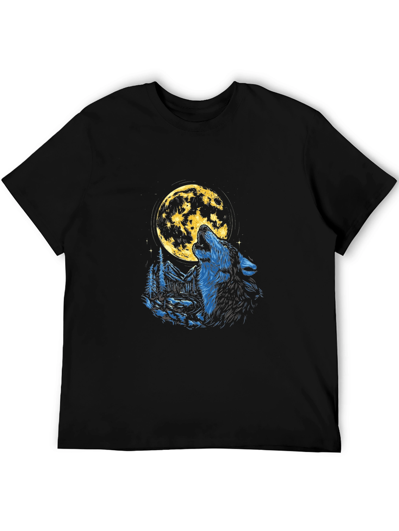 Black Wolf Moon Graphic T-Shirt - Black Cotton Tee view 5