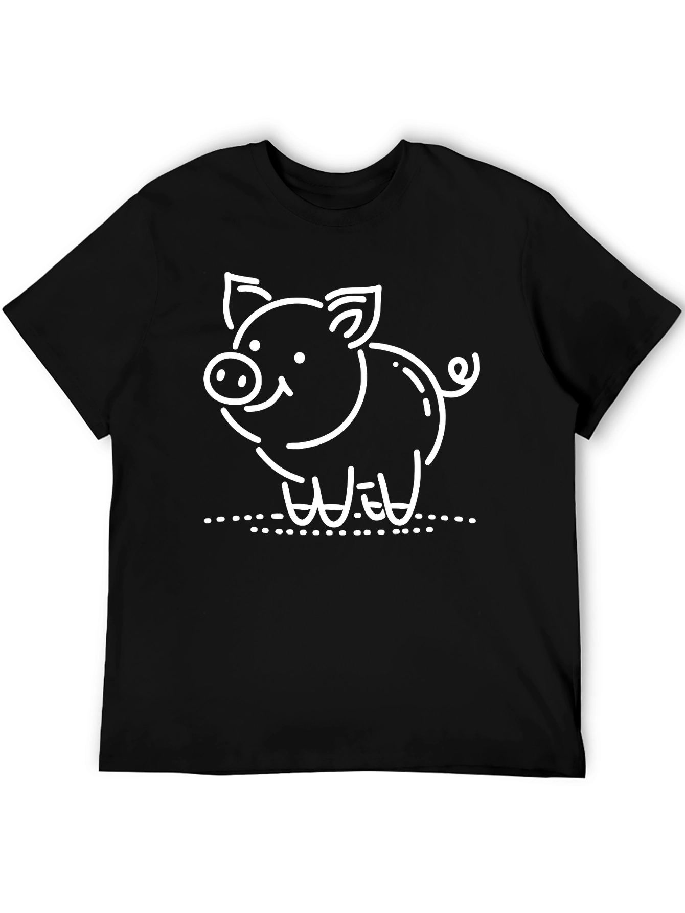 Black Cute Pig Graphic Black T-Shirt view 5