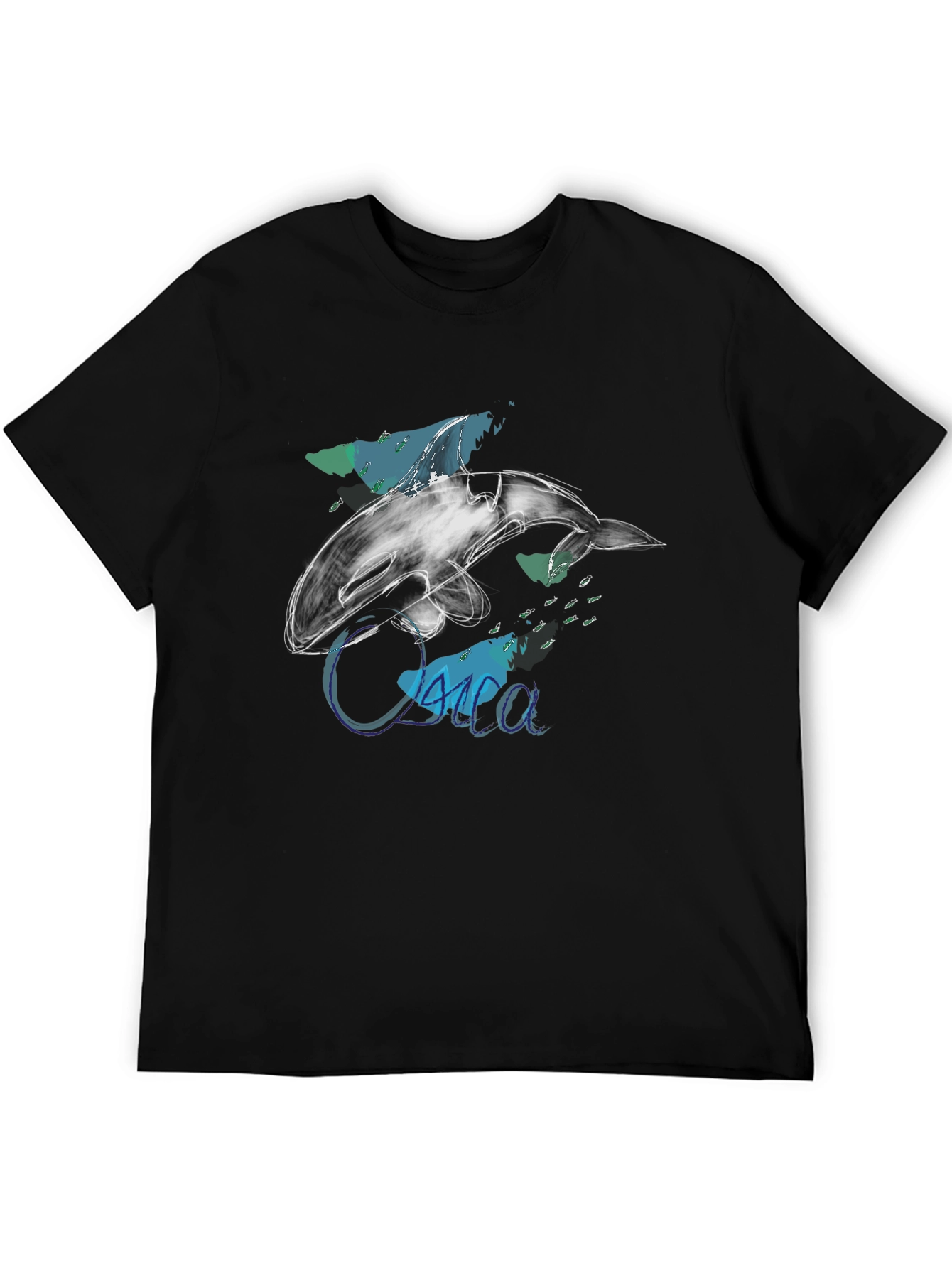 Black Orca Sketch Graphic Tee - Black Cotton T-Shirt view 5