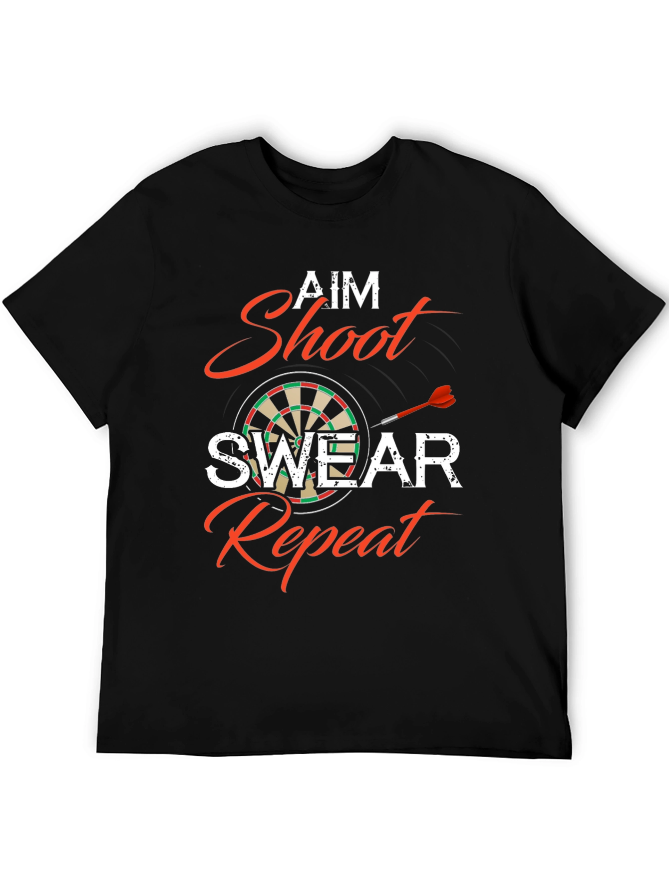 Black Aim Shoot Swear Repeat Dart T-Shirt view 5