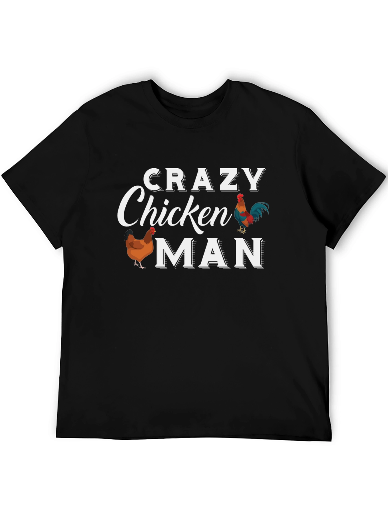 Black Crazy Chicken Man T-Shirt - Funny Chicken Lover Tee view 5