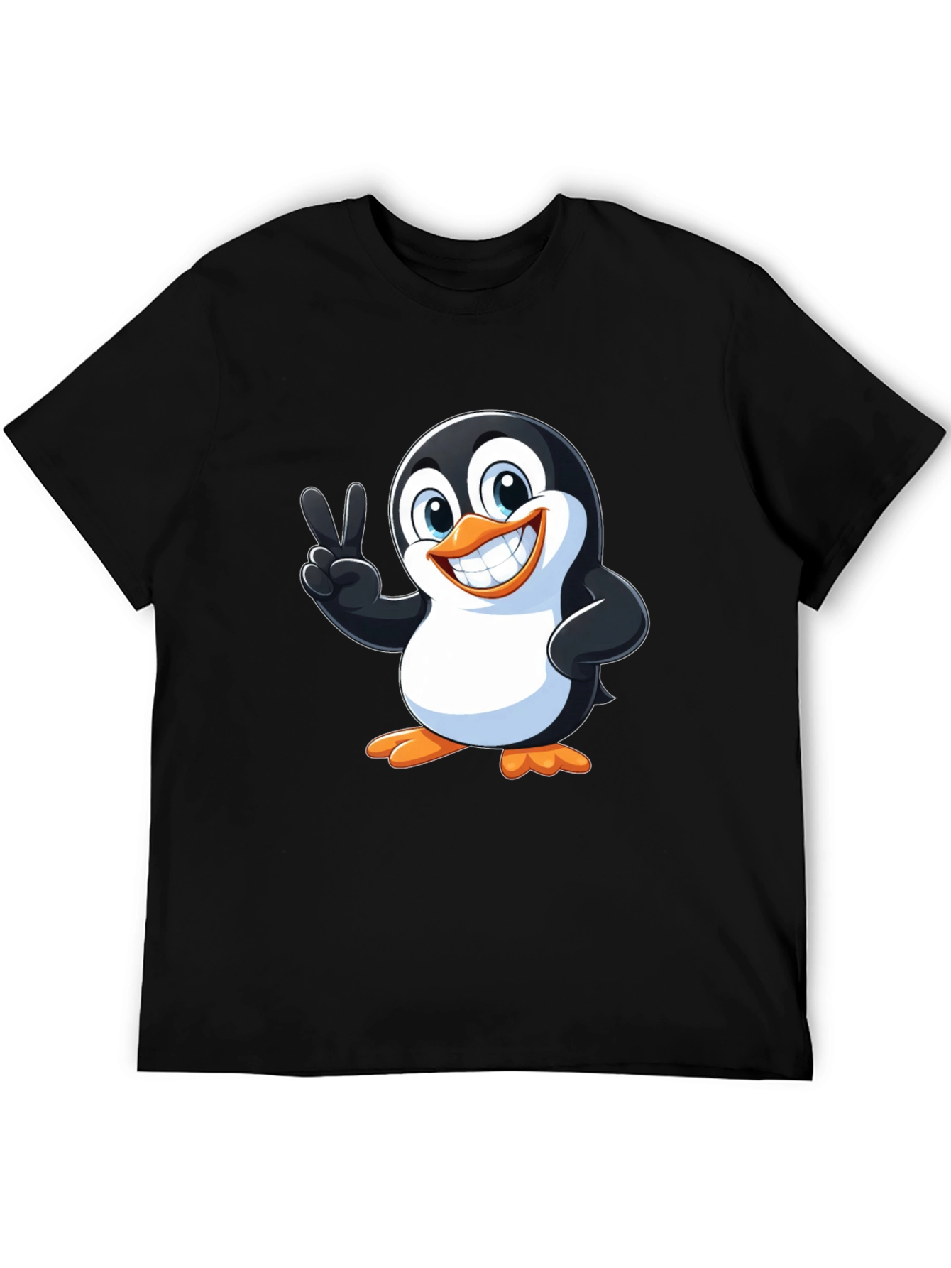 Black Cute Penguin Peace Sign Graphic T-Shirt view 5