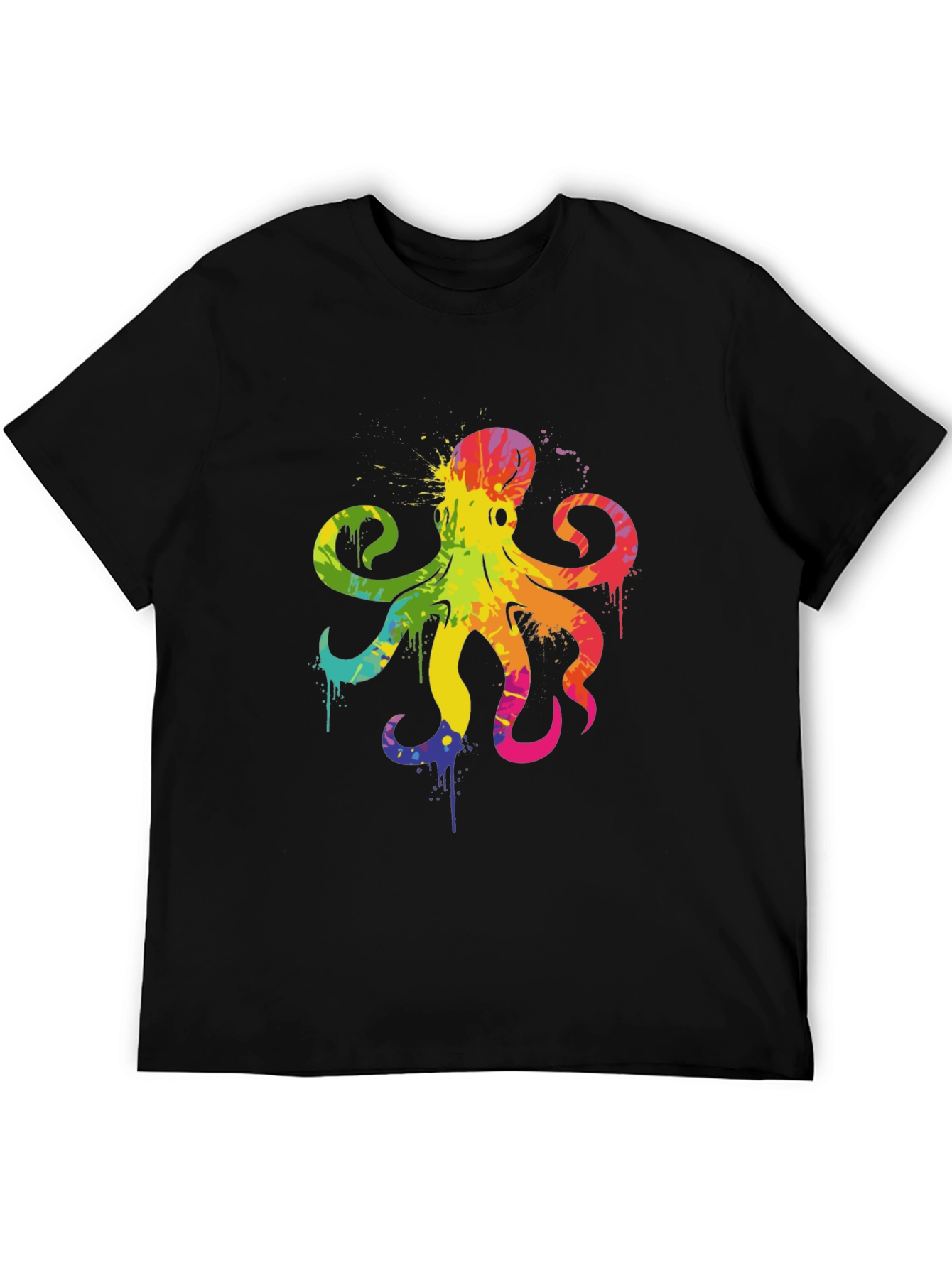 Black Rainbow Octopus Graphic T-Shirt - Men's Black Tee view 5