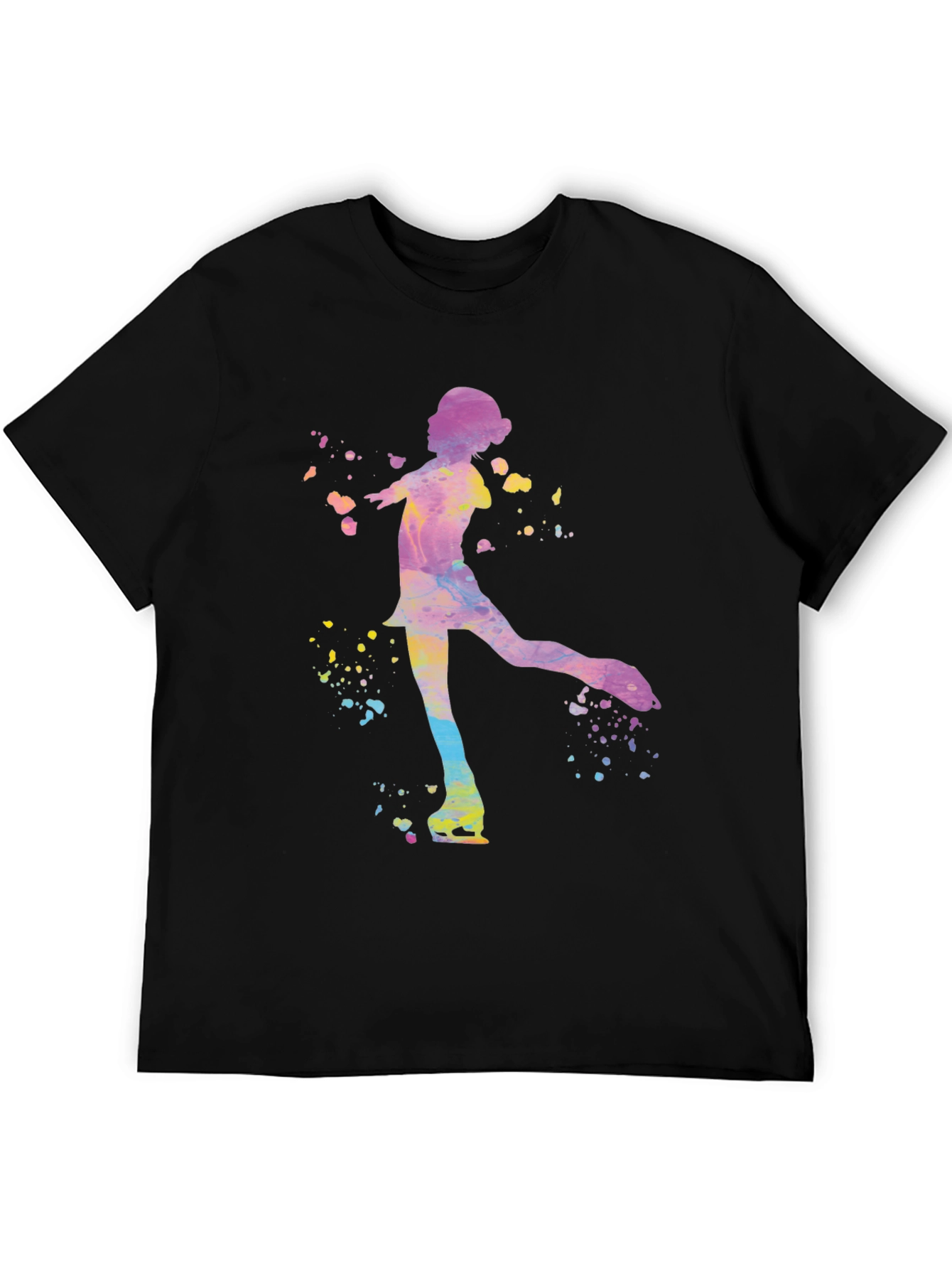 Black Watercolor Ice Skater Graphic Tee - Black Unisex T-Shirt view 5