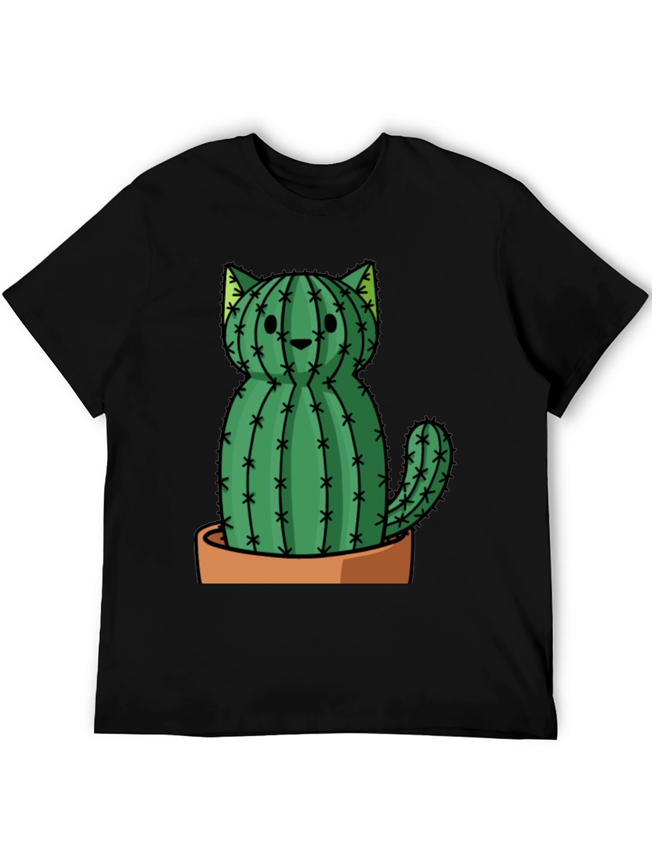 Black Cactus Cat Graphic Tee - Trendy Plant Lover Shirt view 5