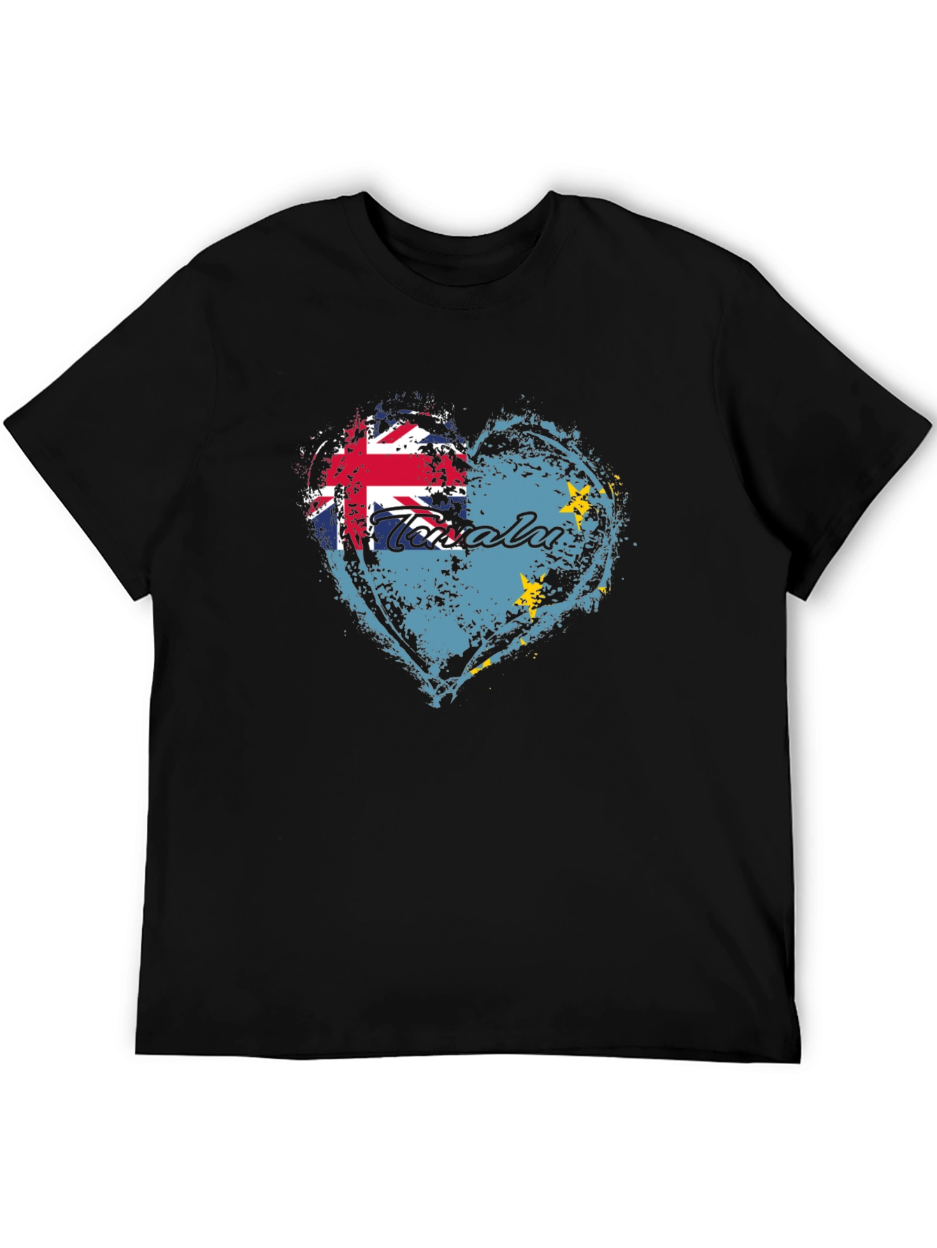 Black Tuvalu Flag Heart T-Shirt - Show Your Pride view 5