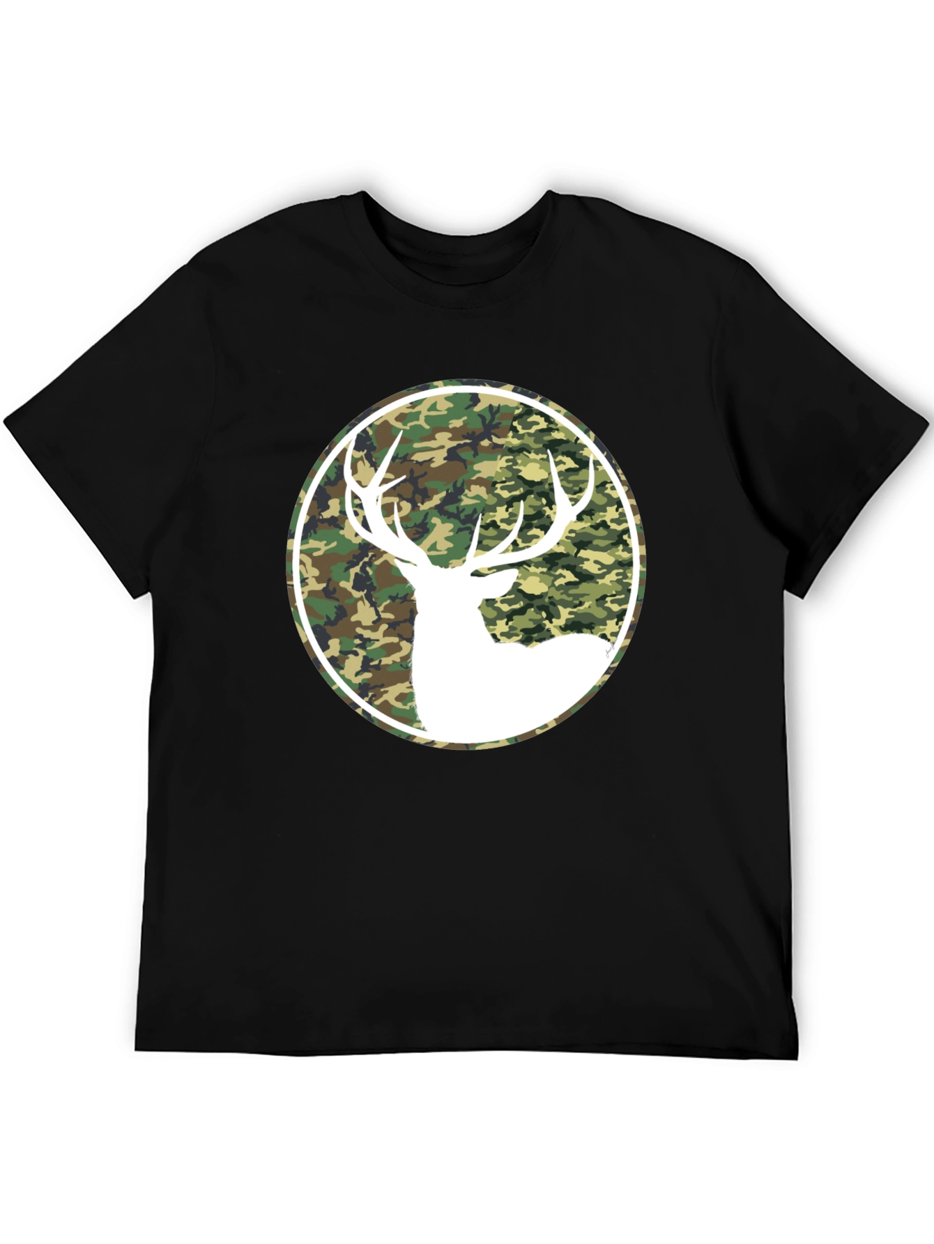 Black Camo Deer Graphic Tee - Black Cotton T-Shirt view 5