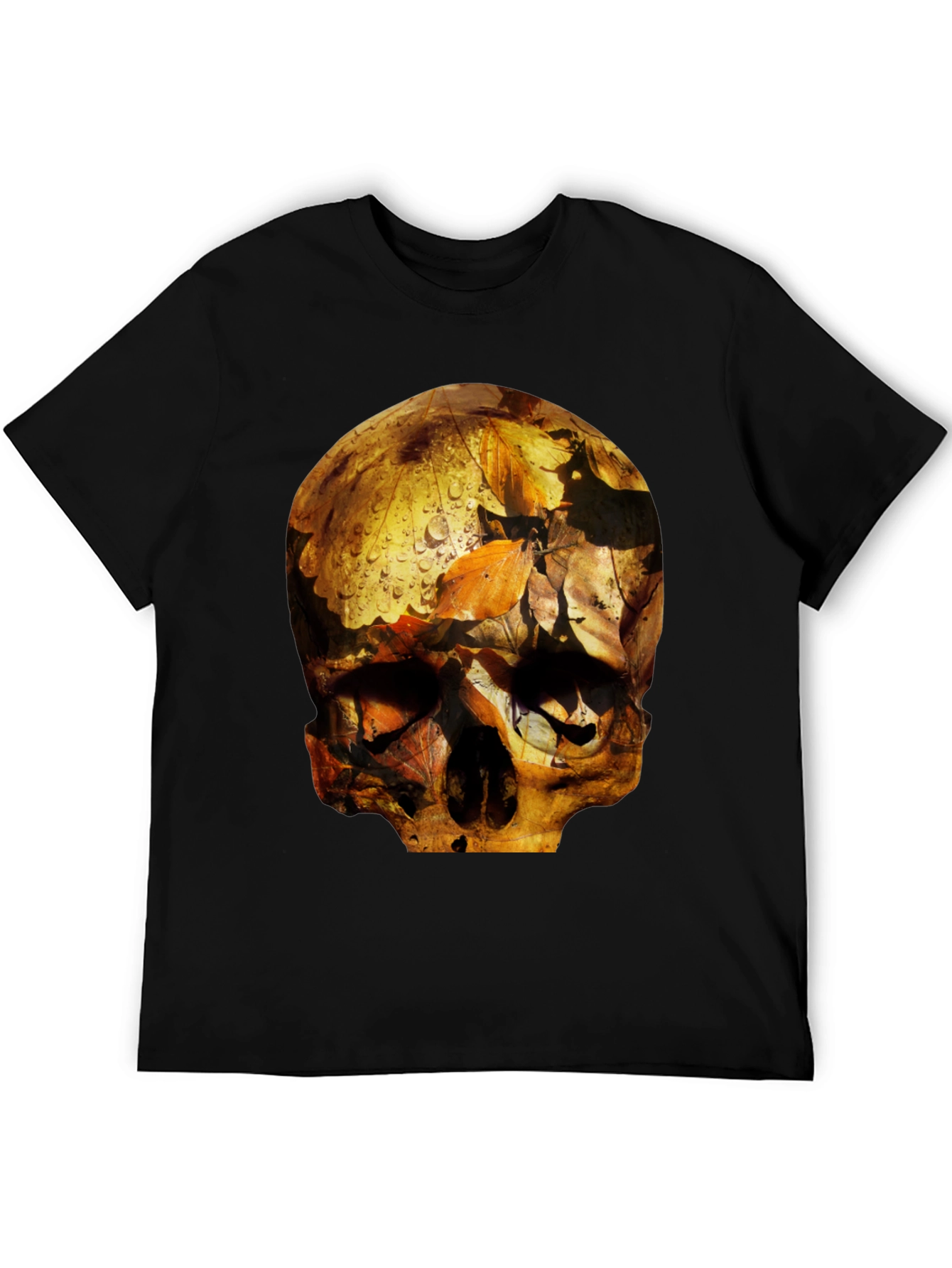 Black Skull Graphic Tee - Fallen Leaves Design view 5