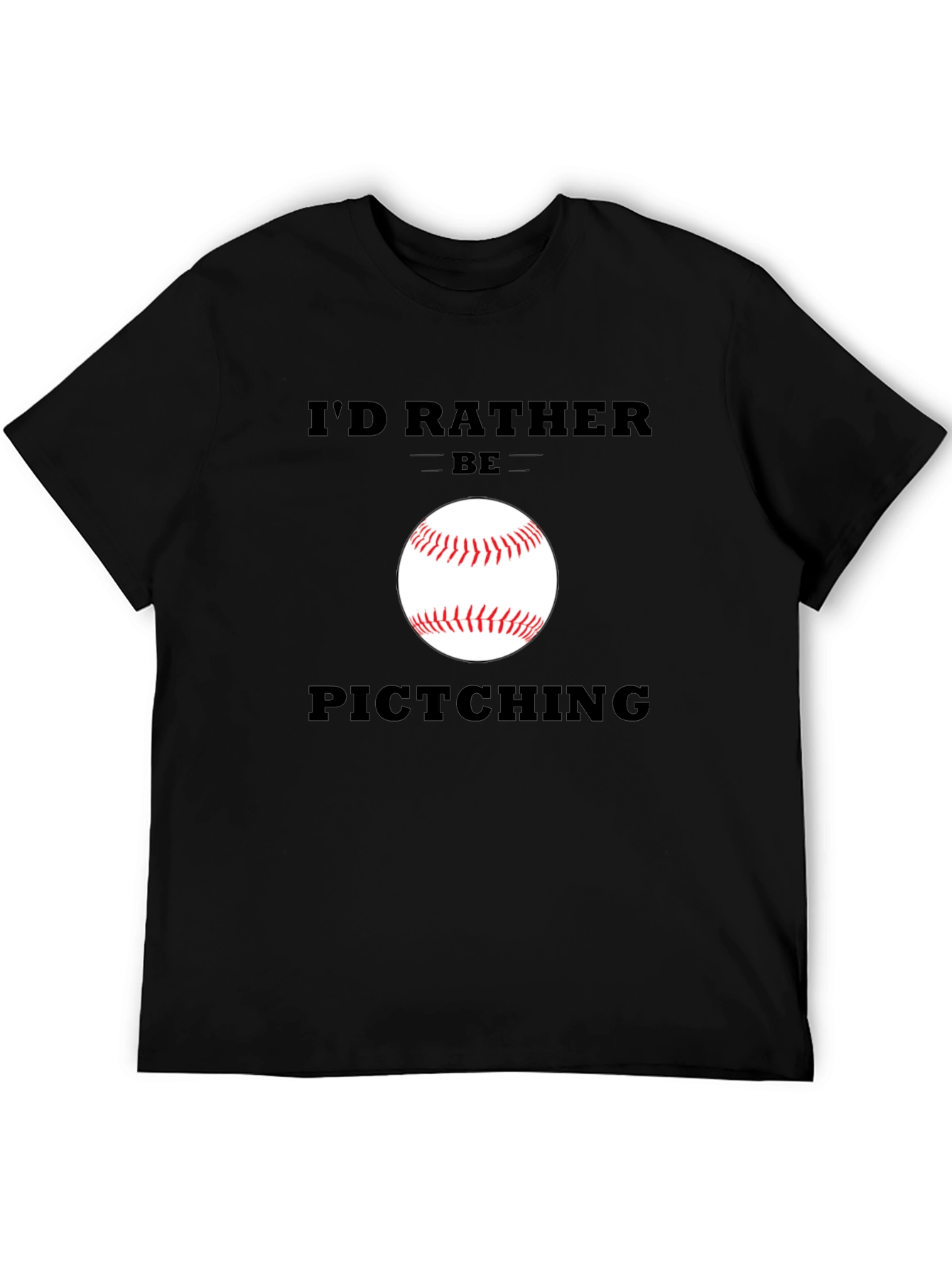 Black Funny Baseball T-Shirt - I'd Rather Be Pitching view 5