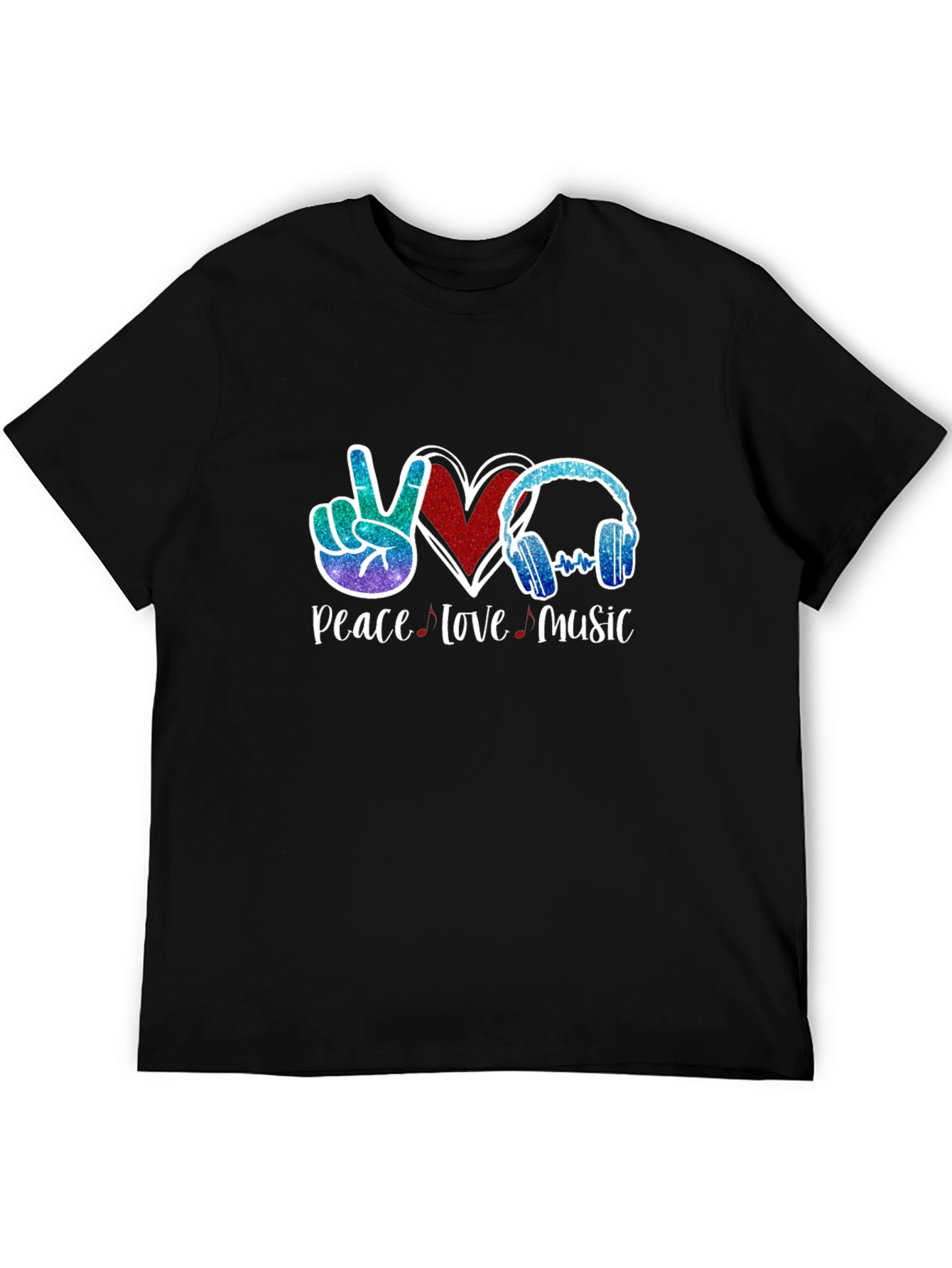 Black Peace Love Music Graphic T-Shirt view 5