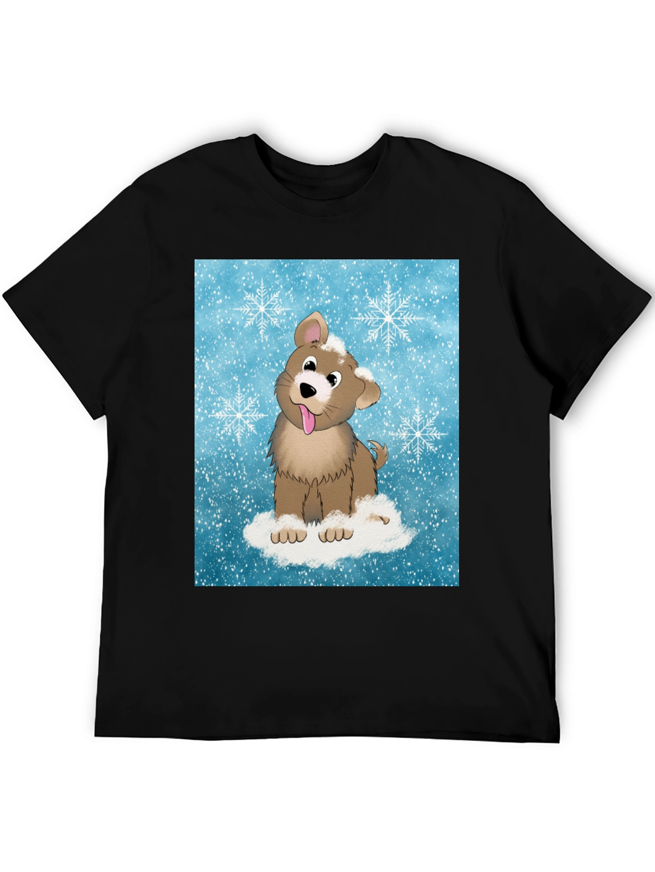 Black Cute Puppy Snowflake T-Shirt view 5