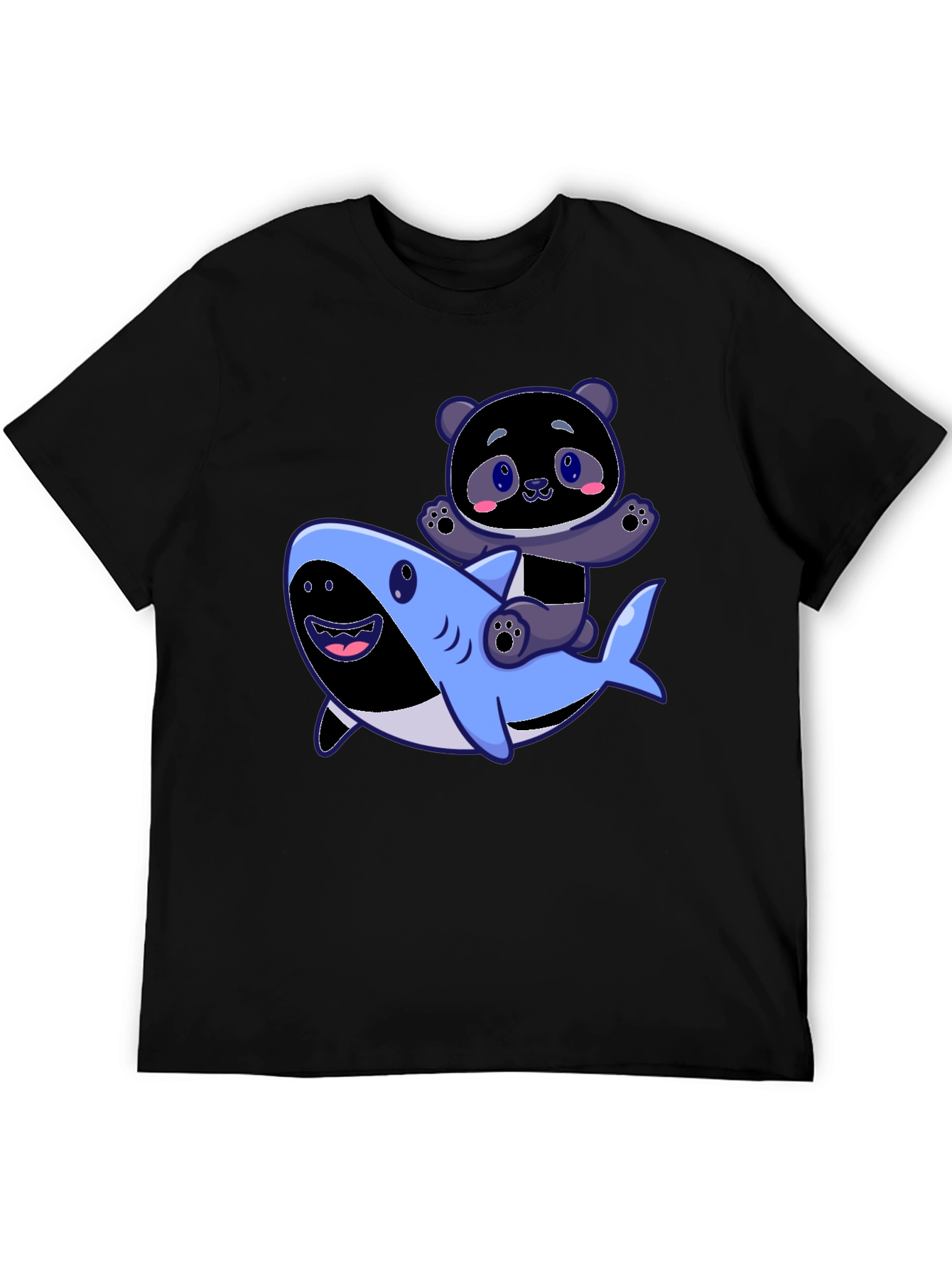 Black Panda Riding Shark Graphic Tee - Fun Black T-Shirt view 5