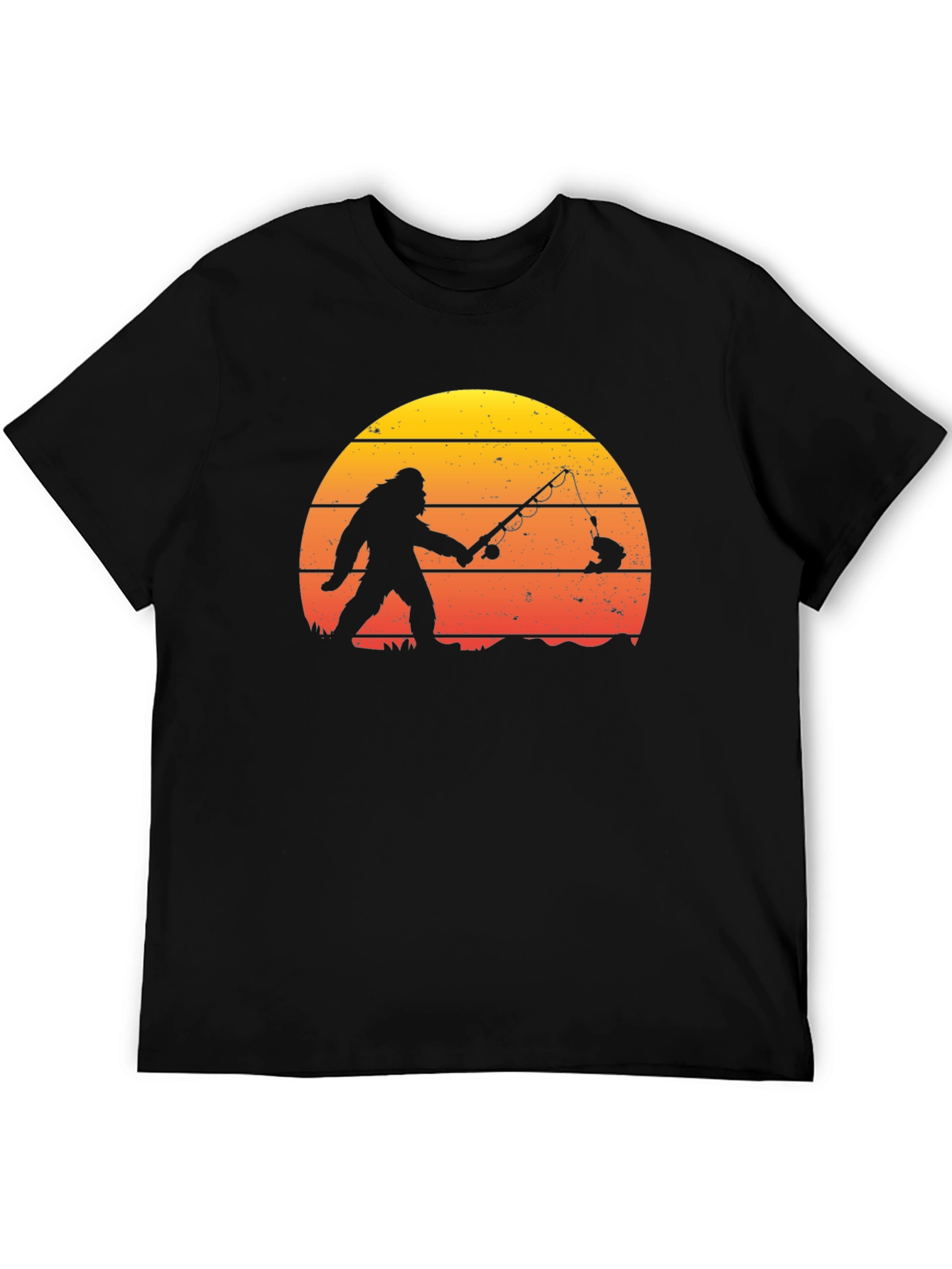 Black Bigfoot Fishing Sunset Graphic T-Shirt view 5