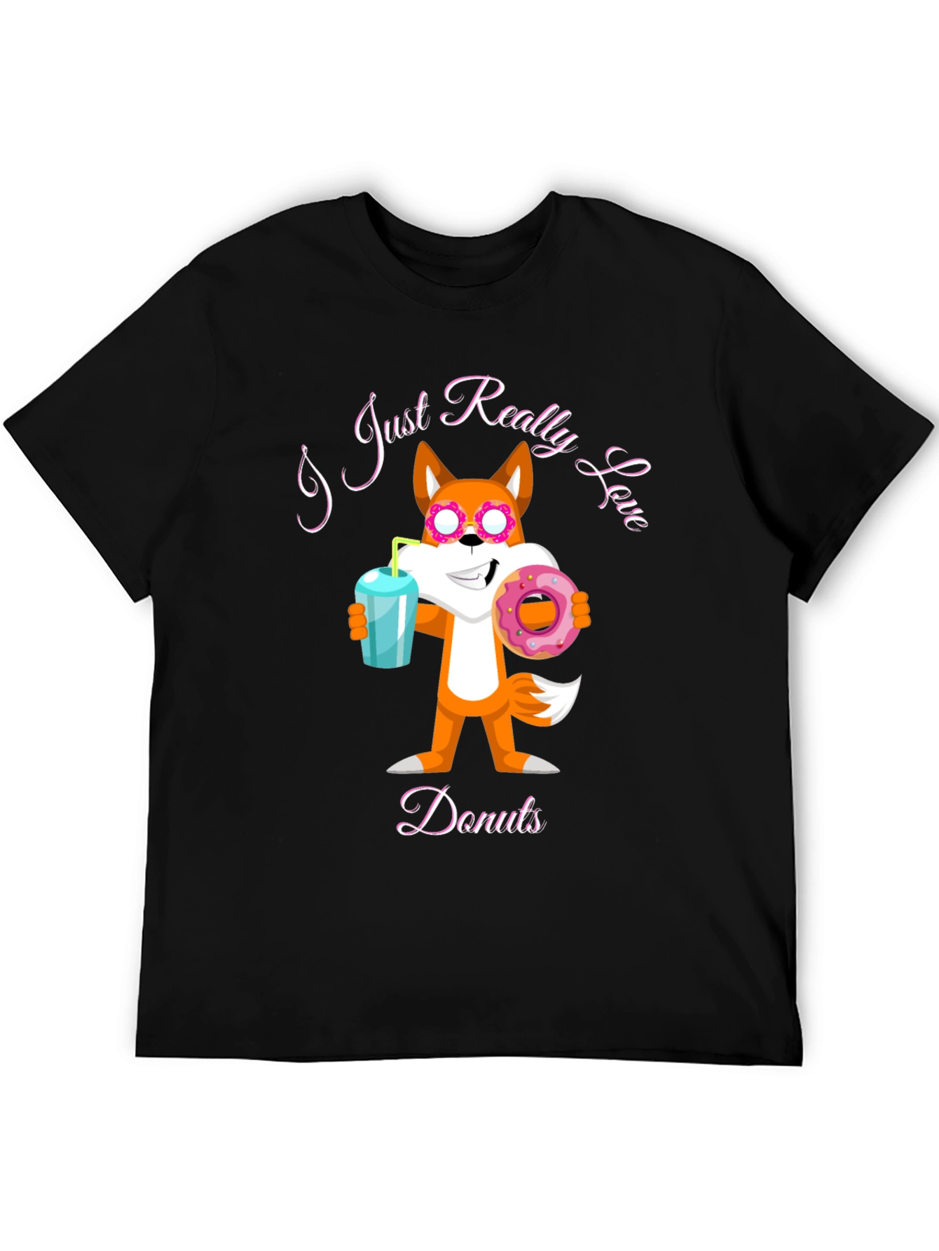 Black Funny Fox Loves Donuts Graphic T-Shirt view 5