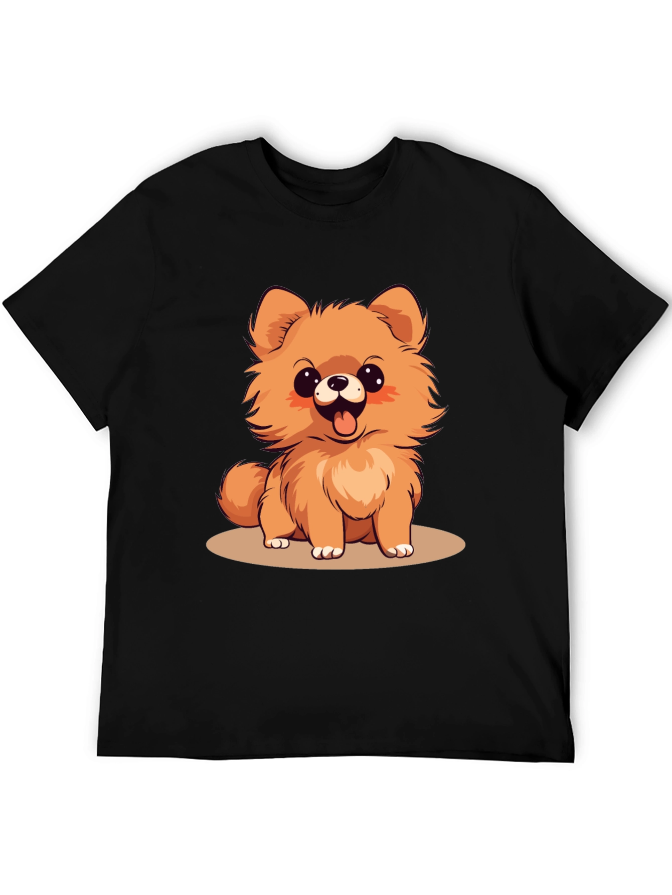 Black Cute Pomeranian Dog Cartoon Graphic T-Shirt view 5