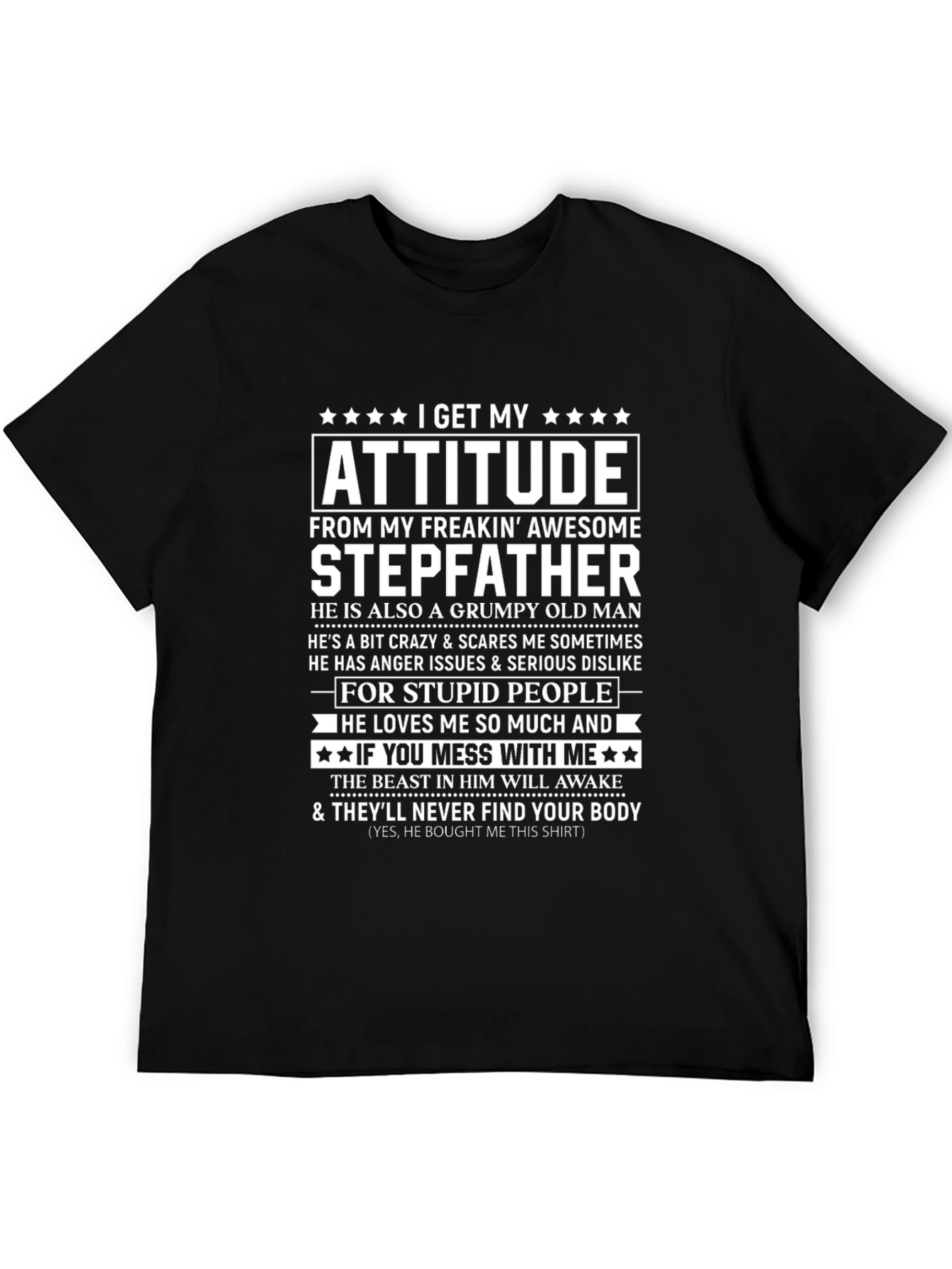Black Funny Stepfather Attitude T-Shirt view 5