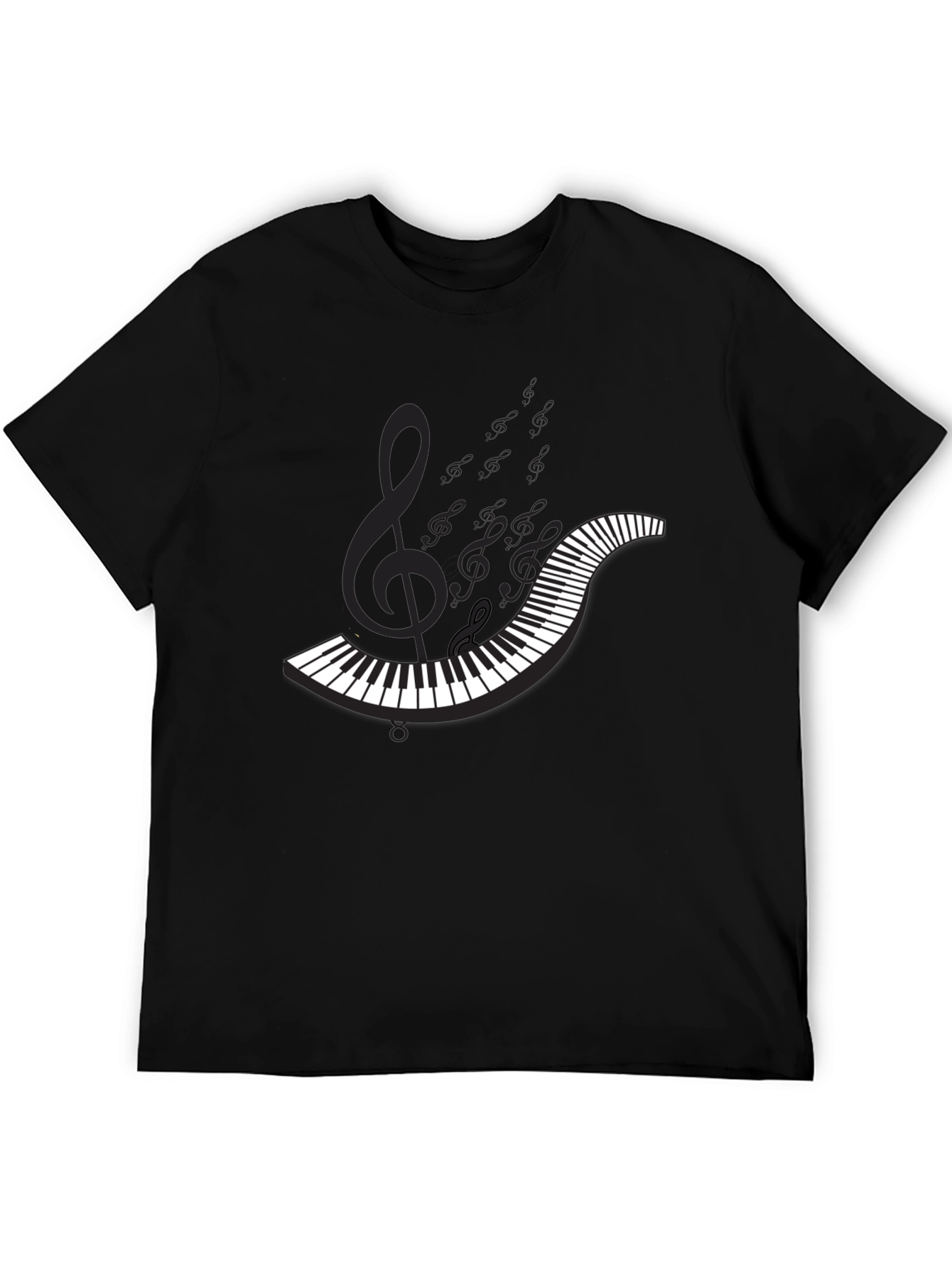 Black Piano Keys & Notes Black T-Shirt - Music Lover Apparel view 5