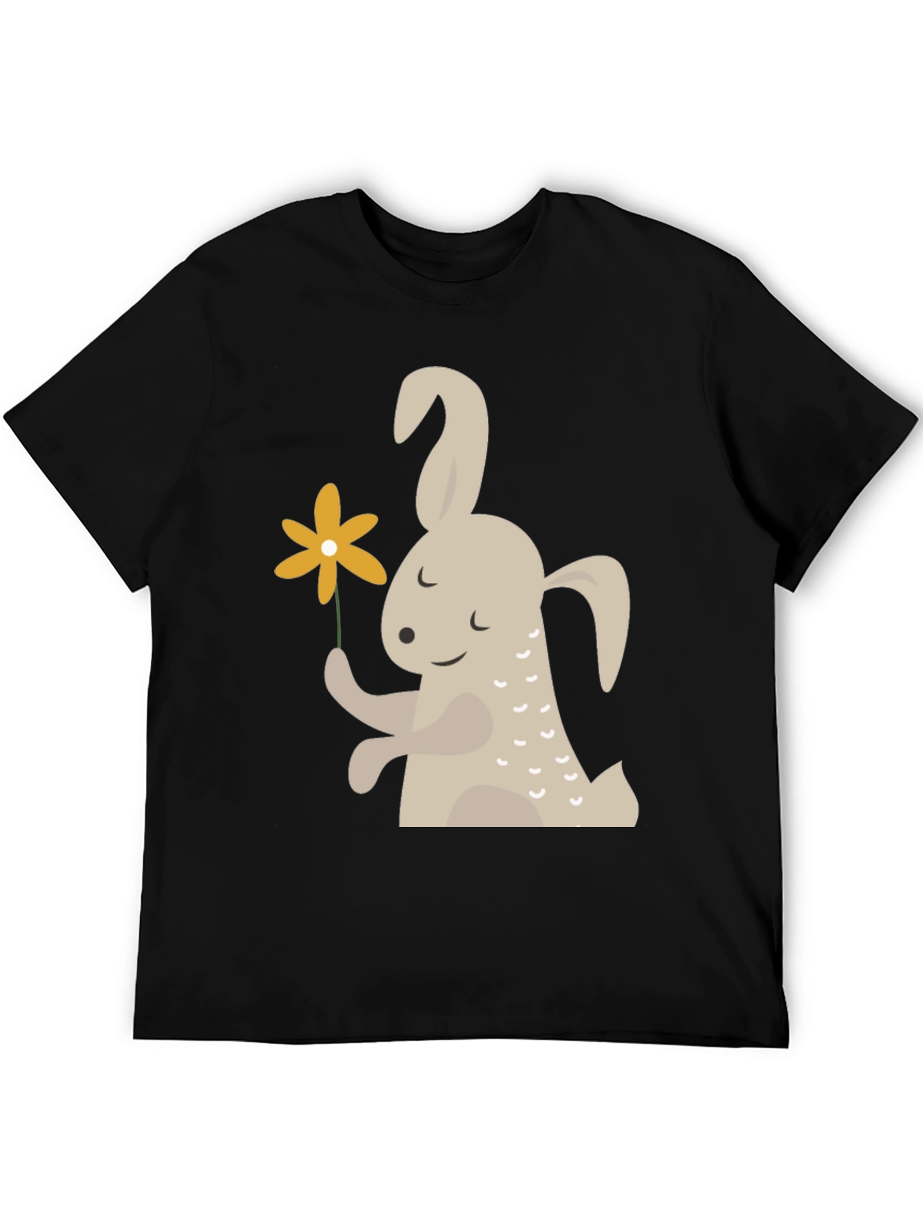 Black Cute Bunny Holding Flower Graphic T-Shirt view 5
