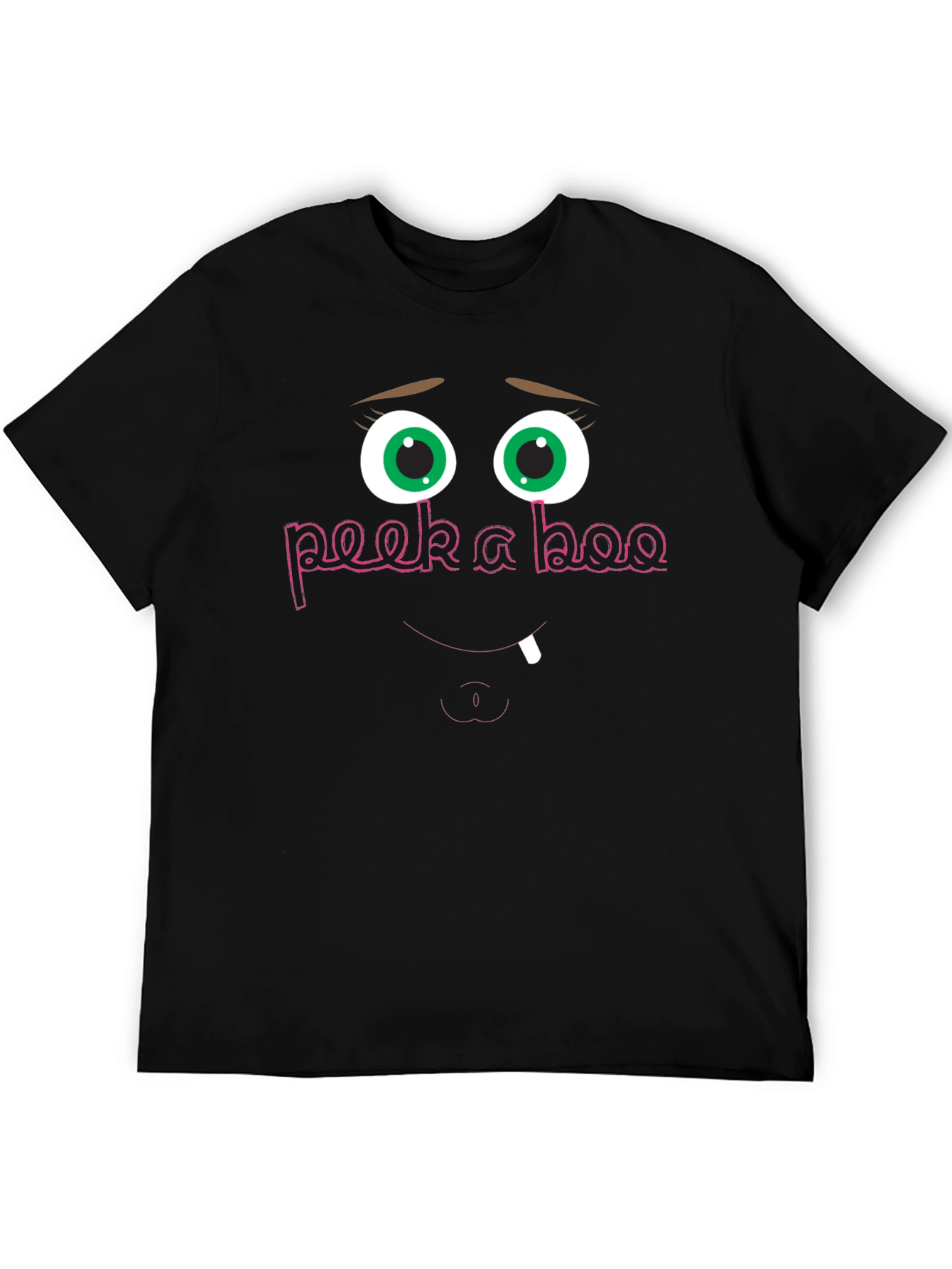 Black Peek-a-Boo Funny Face Graphic Tee - Black Cotton Shirt view 5