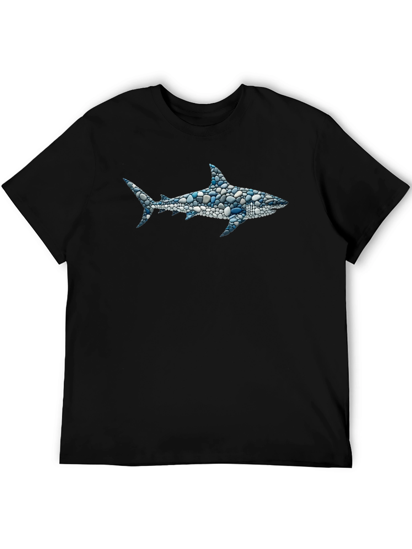 Black Men's Shark Pebble Art T-Shirt - Unique Ocean Design view 5