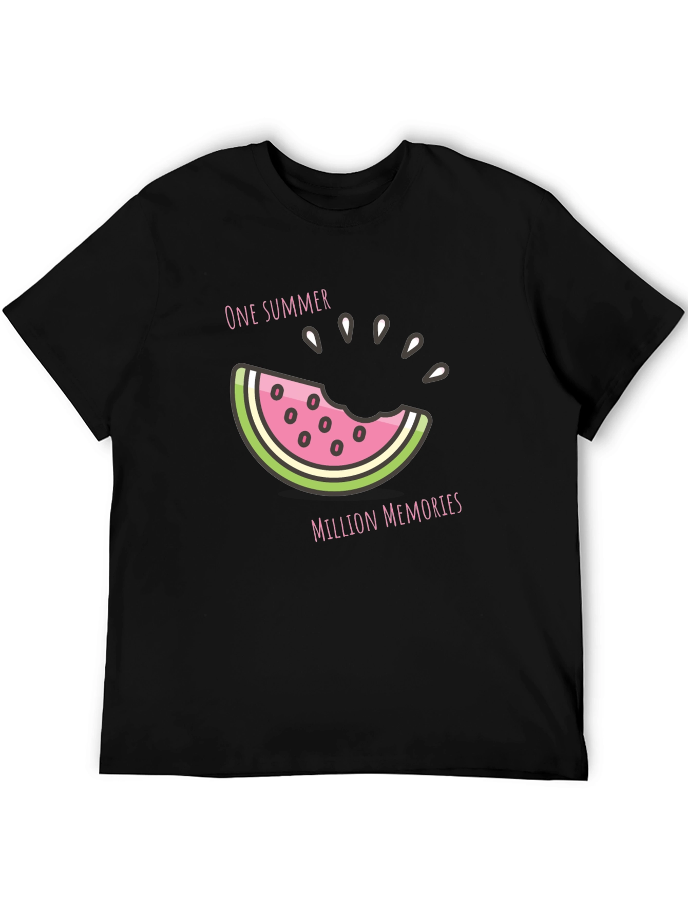 Black Summer Watermelon Graphic Tee - Black Cotton T-Shirt view 5