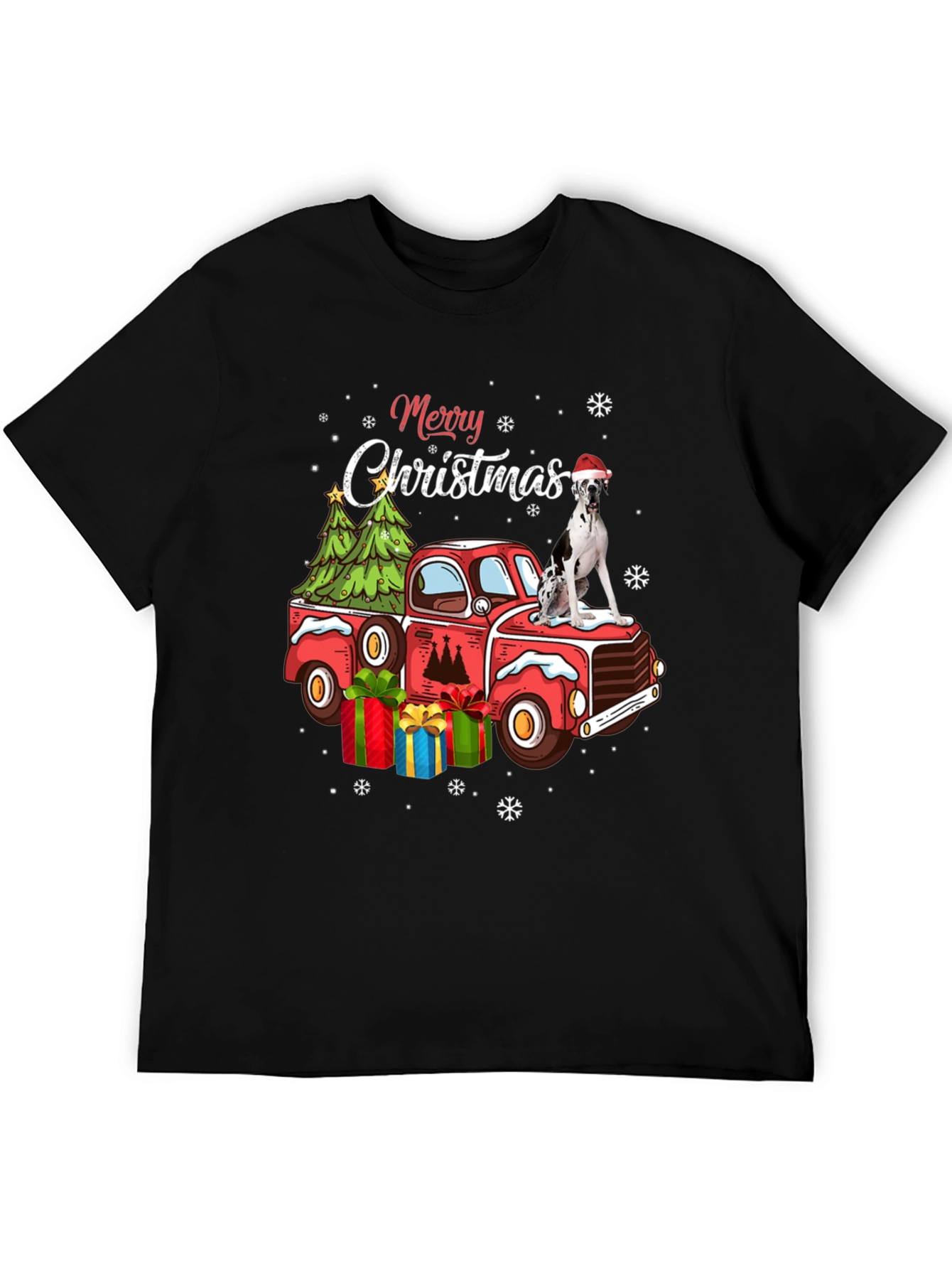 Black Merry Christmas Dog Truck T-Shirt view 5