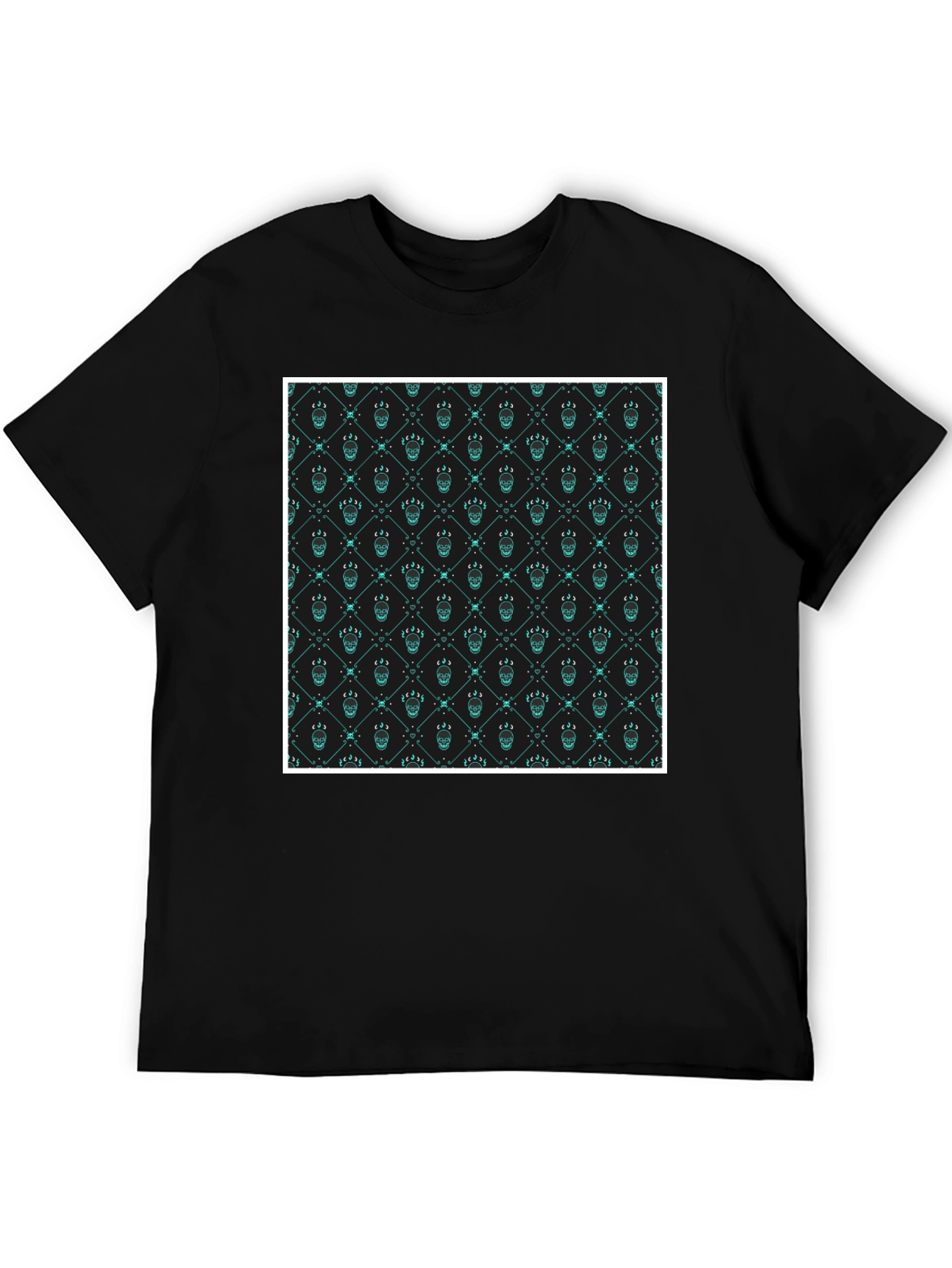 Black Patterned Graphic Print Crew Neck T-Shirt view 5