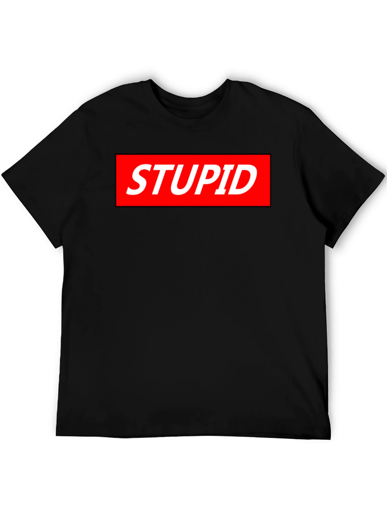 Black Statement Tee: Stupid Red Box Logo - Bold Black Shirt view 5