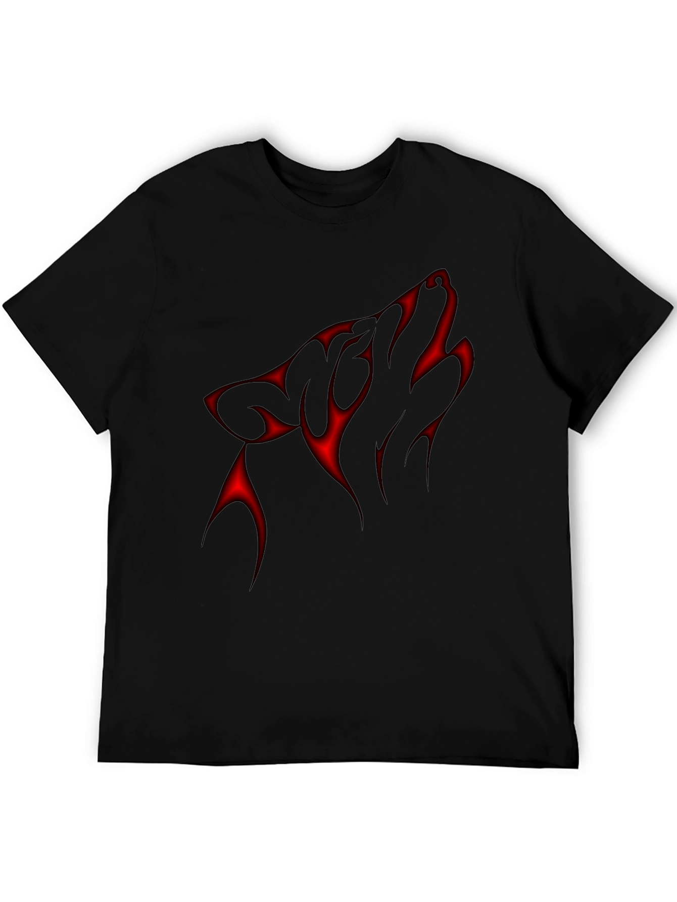 Black Black T-Shirt with Red Wolf Silhouette Design view 5