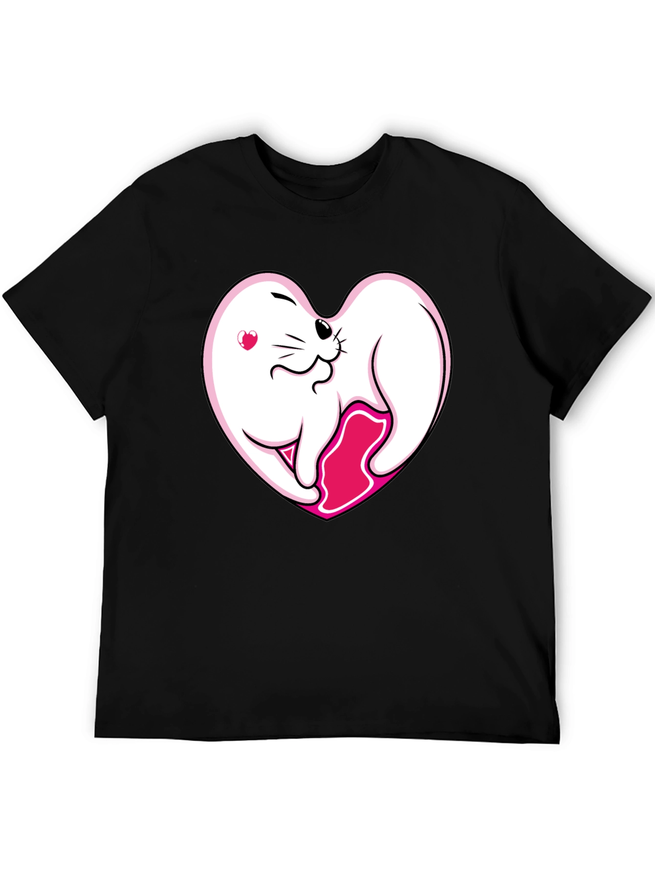 Black Cute Seal Heart T-Shirt - Black Cotton Tee view 5