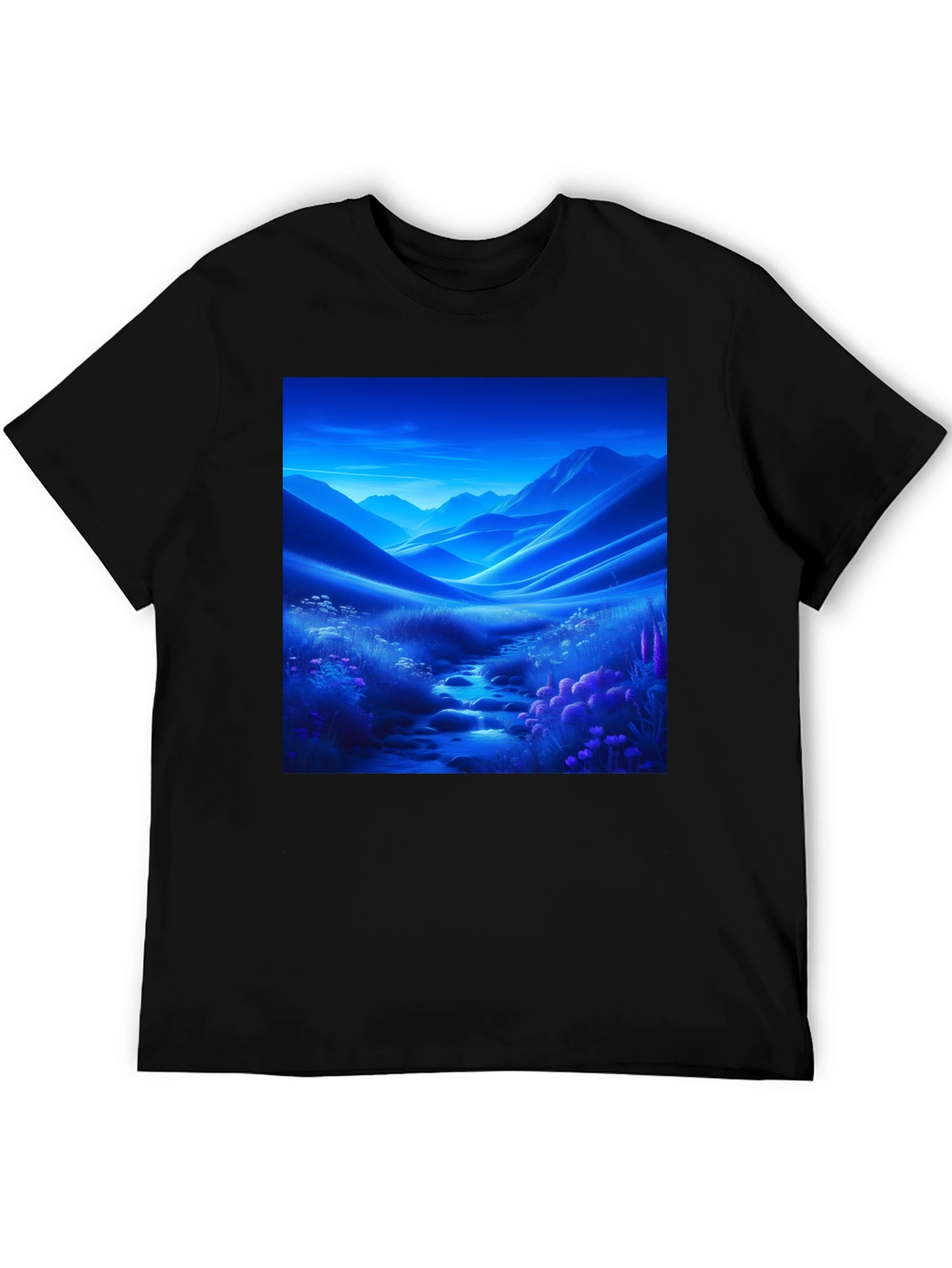 Black Scenic Mountain Stream T-Shirt view 5