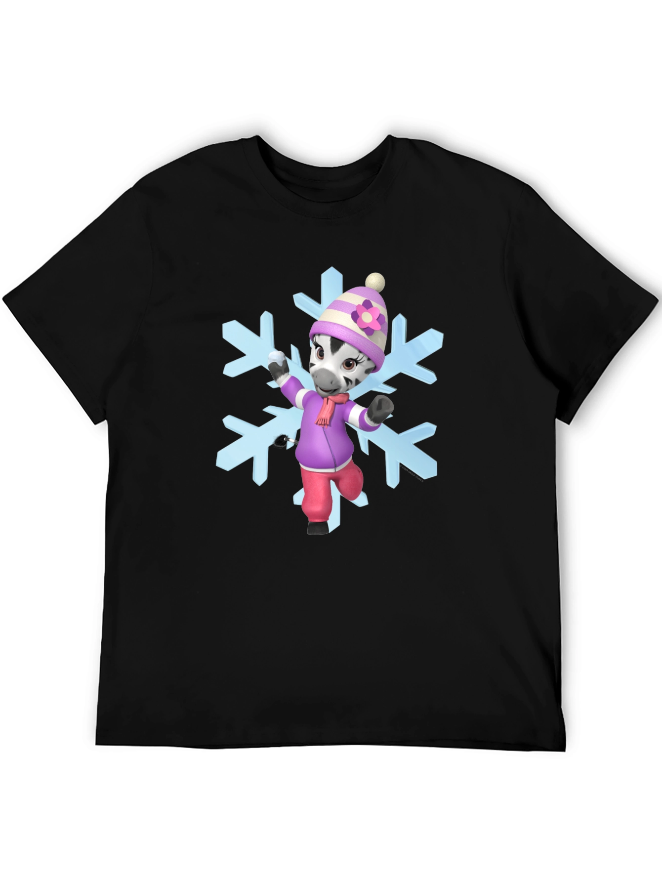 Black Zebra Cartoon Snowflake T-Shirt view 5