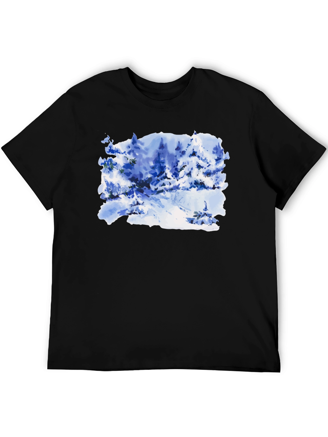 Black Watercolor Winter Scene Black T-Shirt view 5
