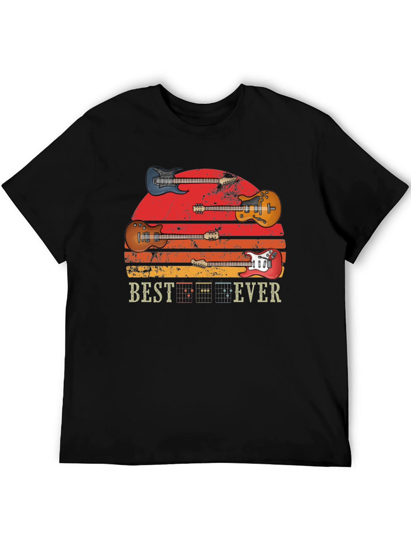 Black Vintage Guitar Sunset T-Shirt - Best Ever Music Tee view 5