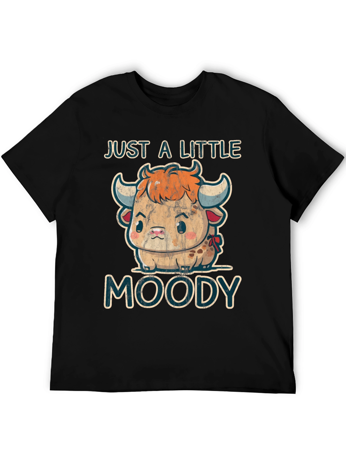 Black Moody Cow Graphic Tee - Cute Cartoon Animal Shirt view 5