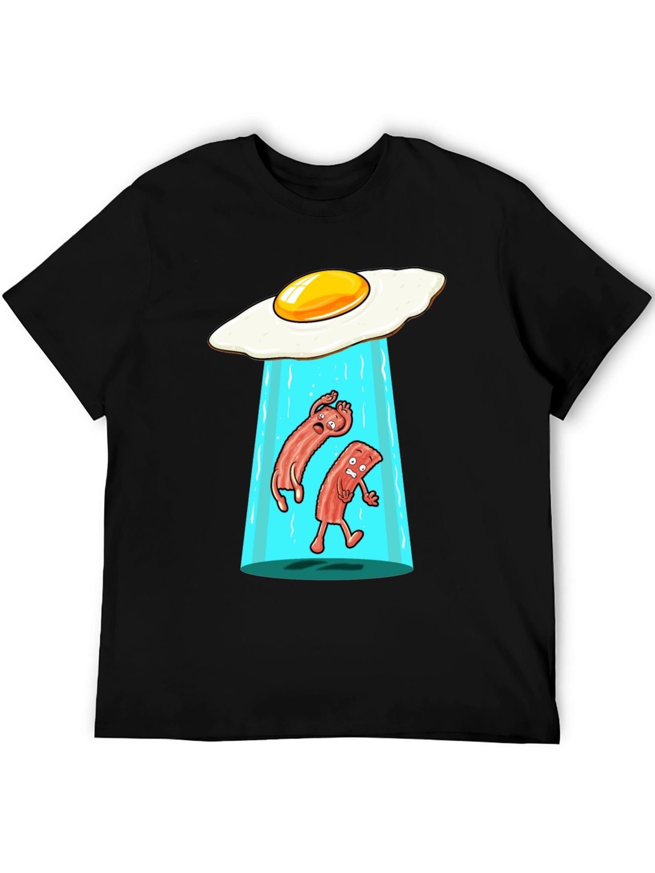 Black Funny Alien Abduction Breakfast T-Shirt view 5