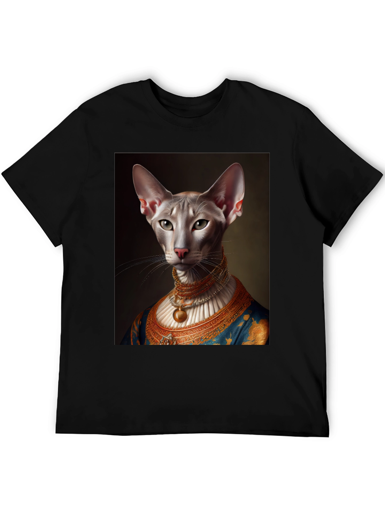 Black Royal Cat Portrait T-Shirt view 5