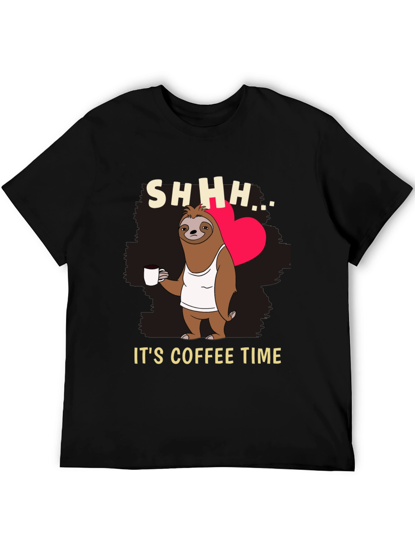 Black Funny Sloth Coffee Time T-Shirt view 5