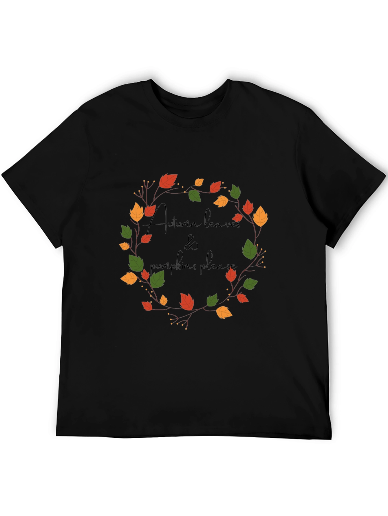 Black Autumn Leaves & Pumpkins Please Black Graphic Tee view 5