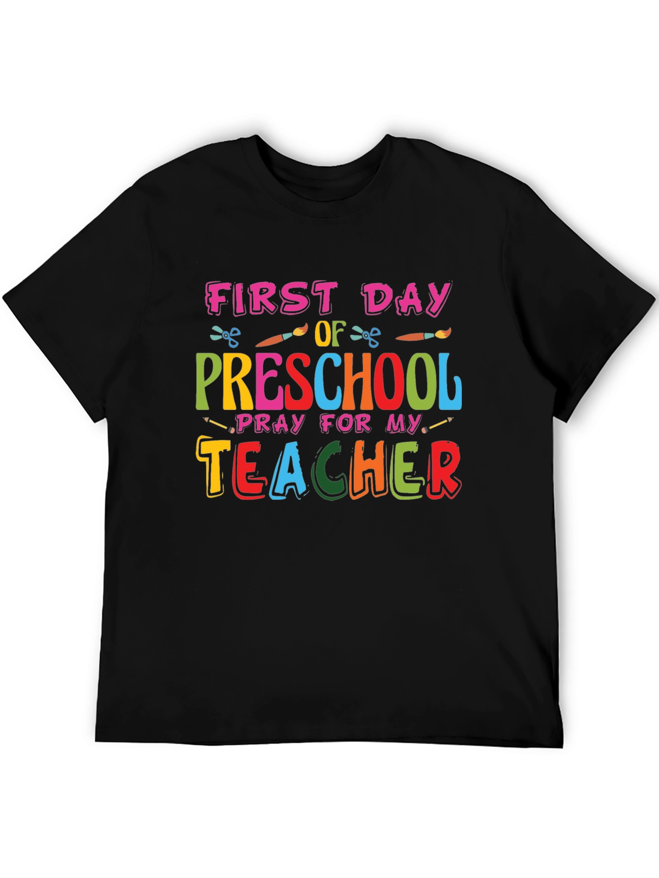 Black First Day of Preschool Teacher Graphic Tee view 5