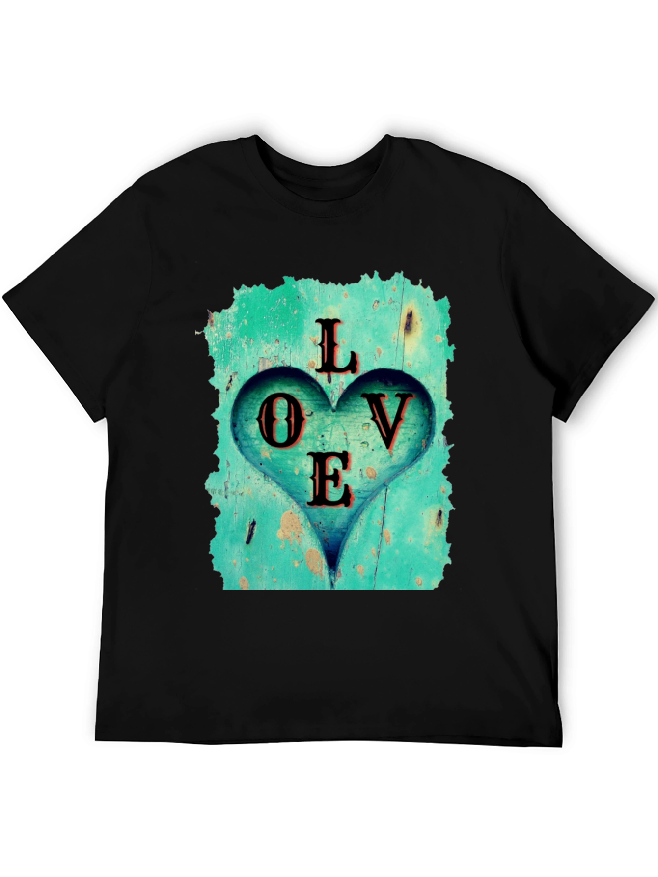 Black Love Heart Graphic Tee - Black Casual T-Shirt view 5