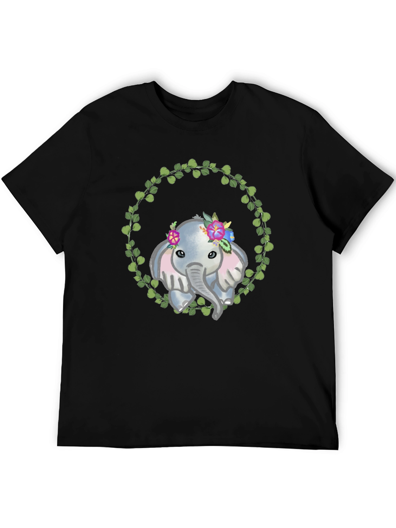 Black Elephant Floral Wreath Graphic Tee view 5