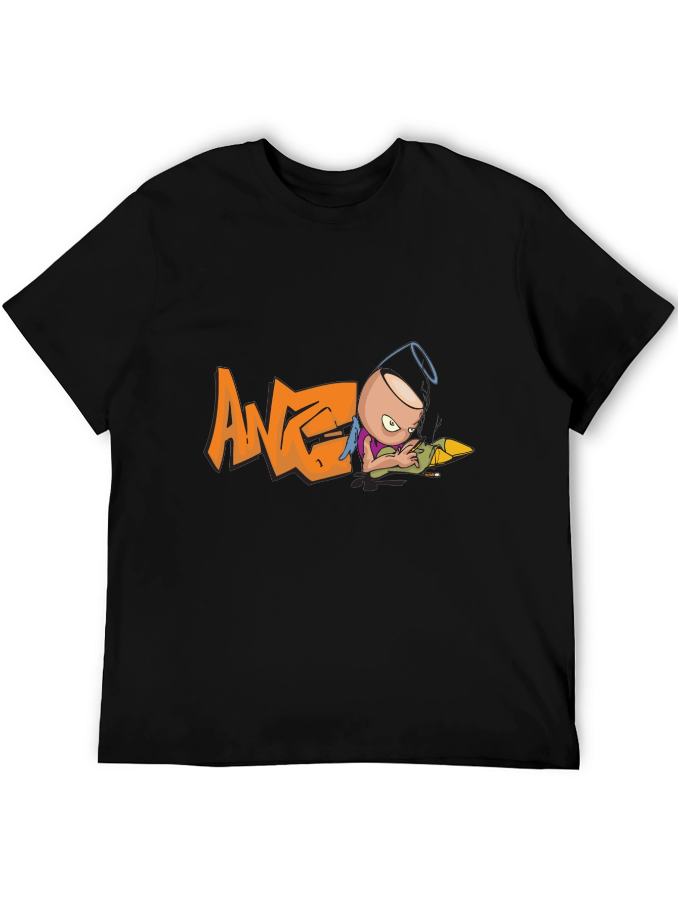 Black Angel T-Shirt - Black Cotton Tee with Cool Graphic Print view 5