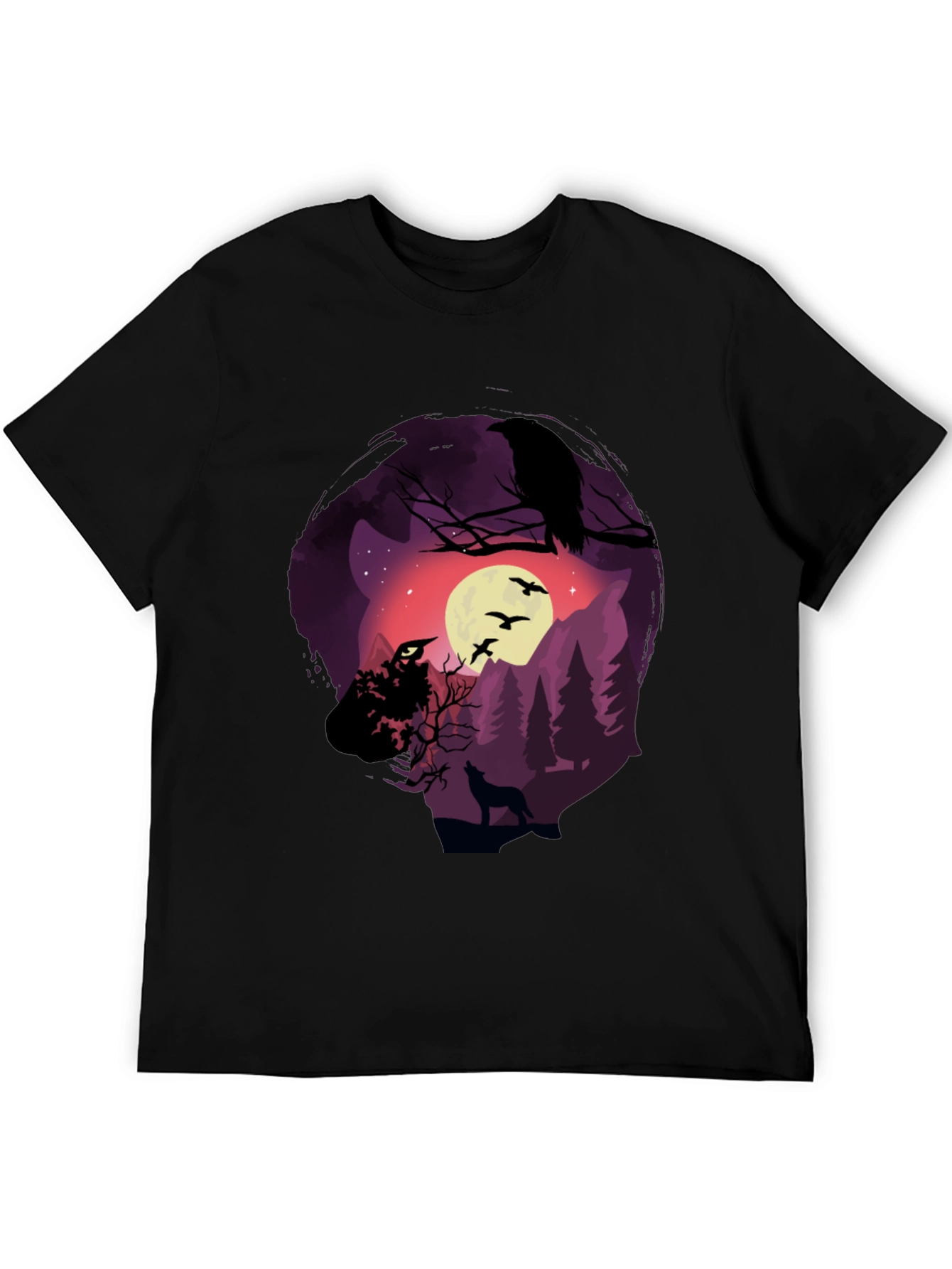 Black Raven Moon Wolf Graphic T-Shirt view 5