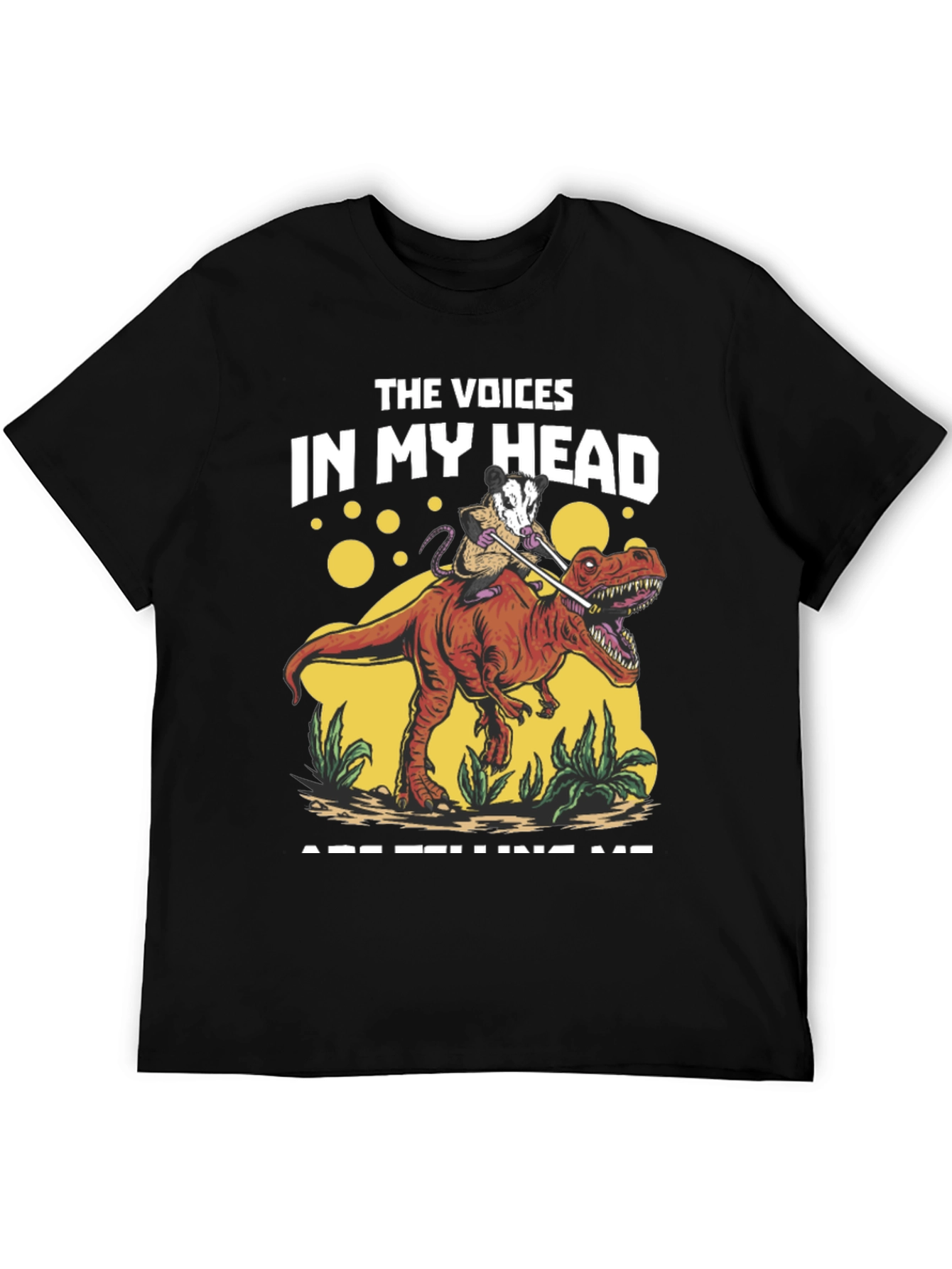 Black The Voices In My Head Opossum Dinosaur T-Shirt view 5