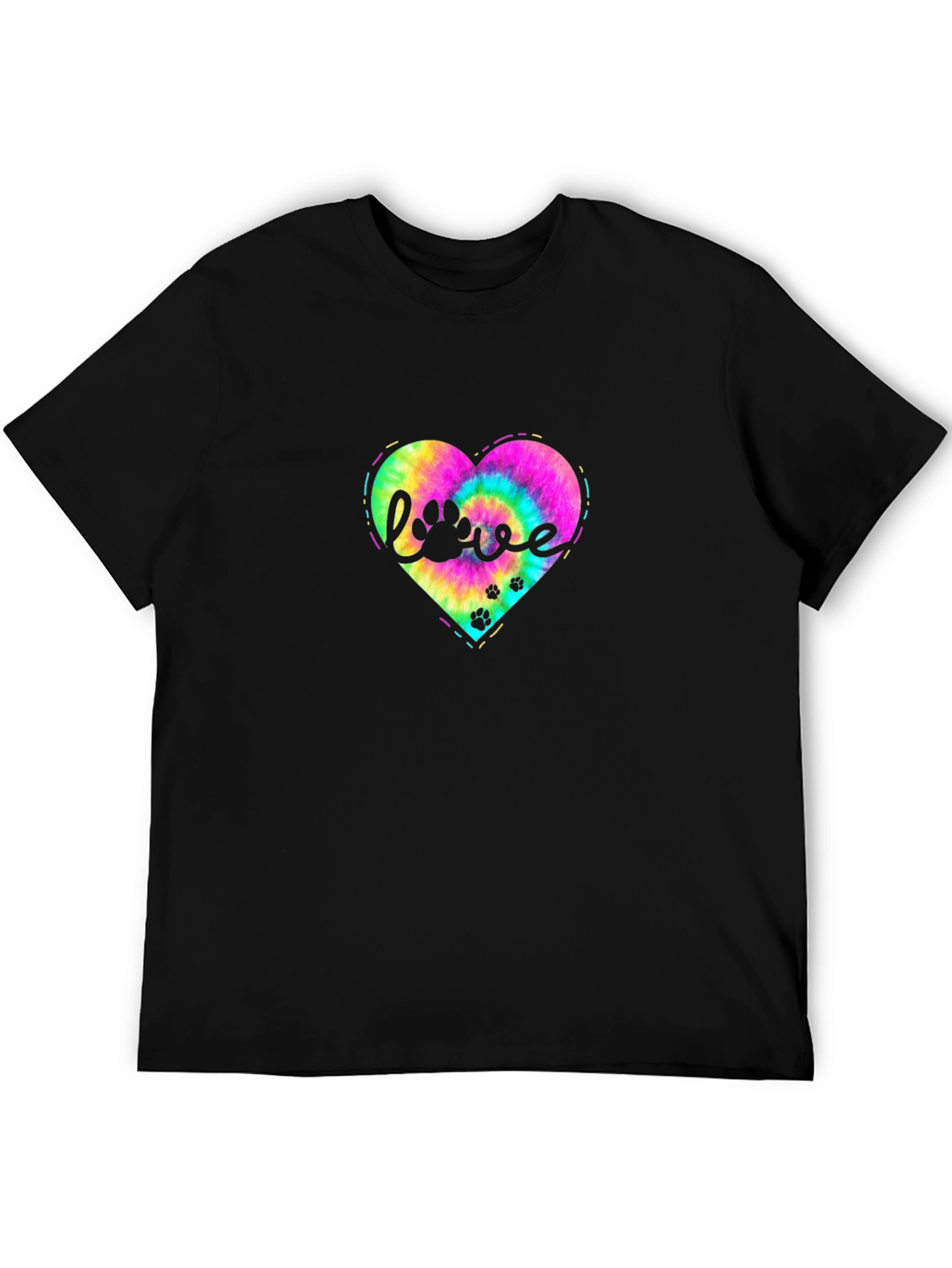 Black Love Paw Tie Dye Heart T-Shirt view 5