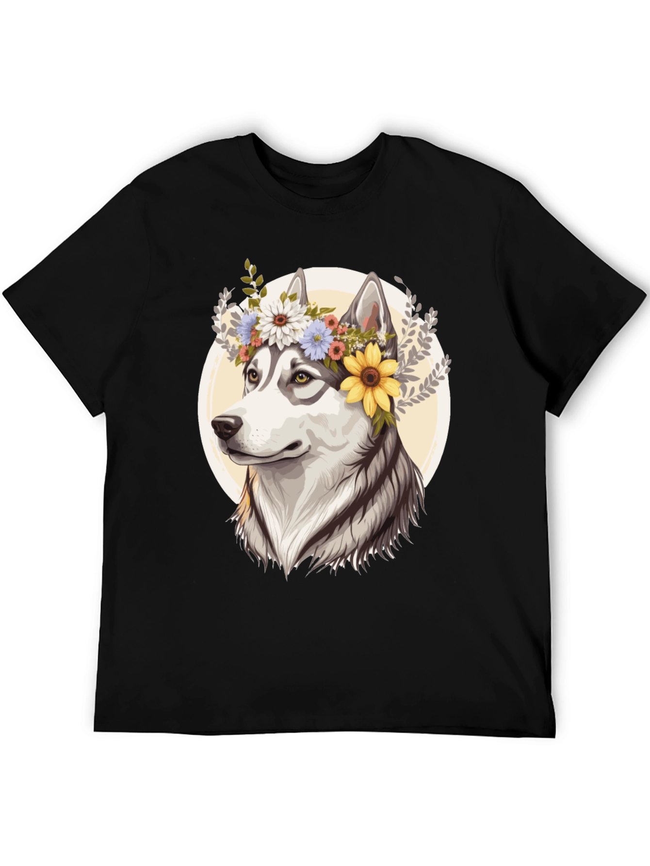 Black Floral Husky Graphic Tee - Unisex Black T-Shirt view 5