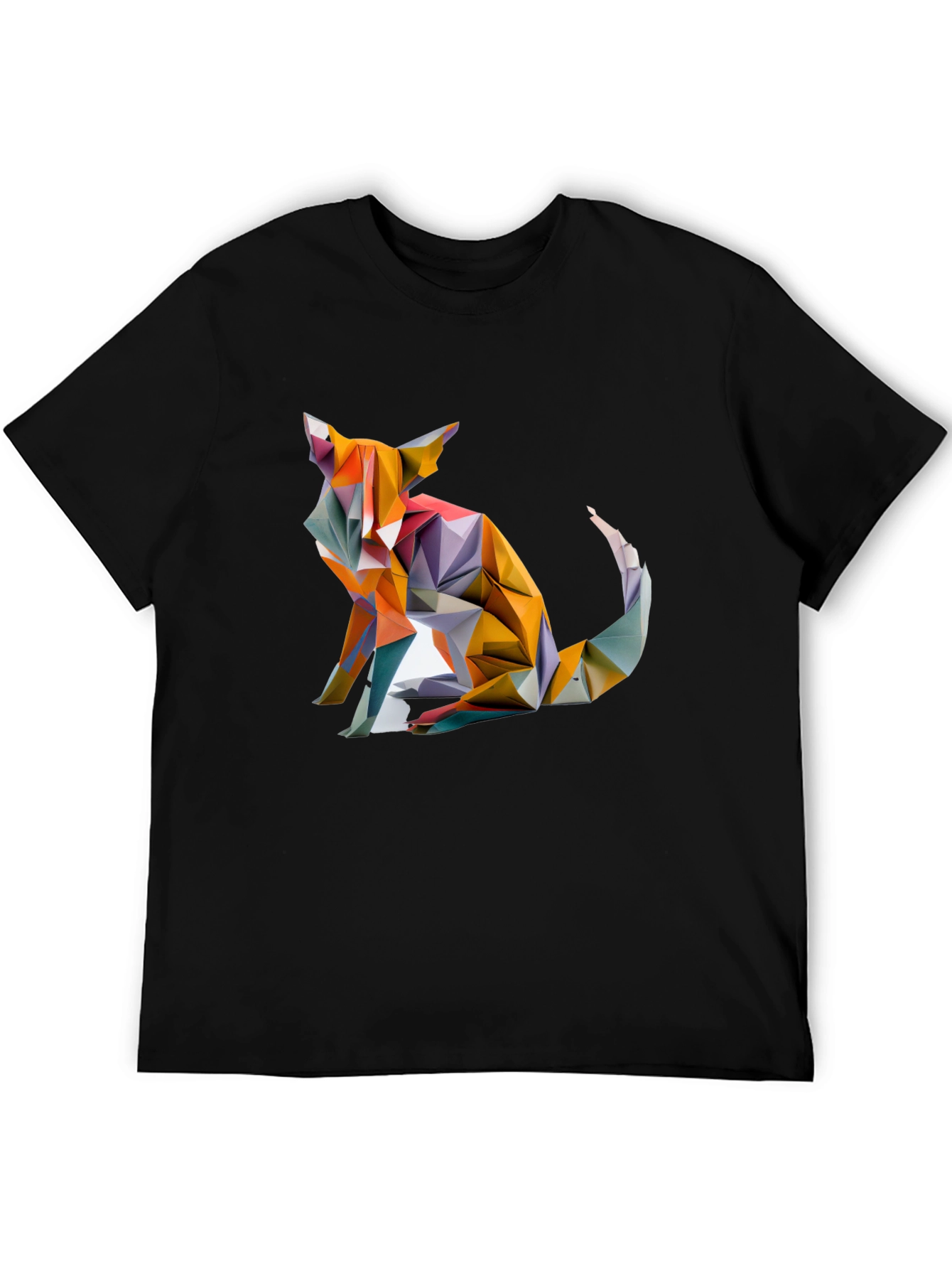 Black Geometric Fox Graphic Black T-Shirt view 5